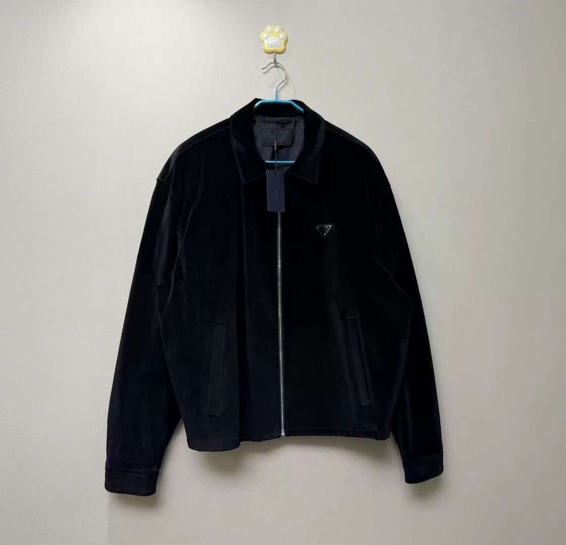 Prada Prada Black Velvet Triangle Logo Zip Jacket Size US XXL / EU 58 / 5 - 1 Thumbnail