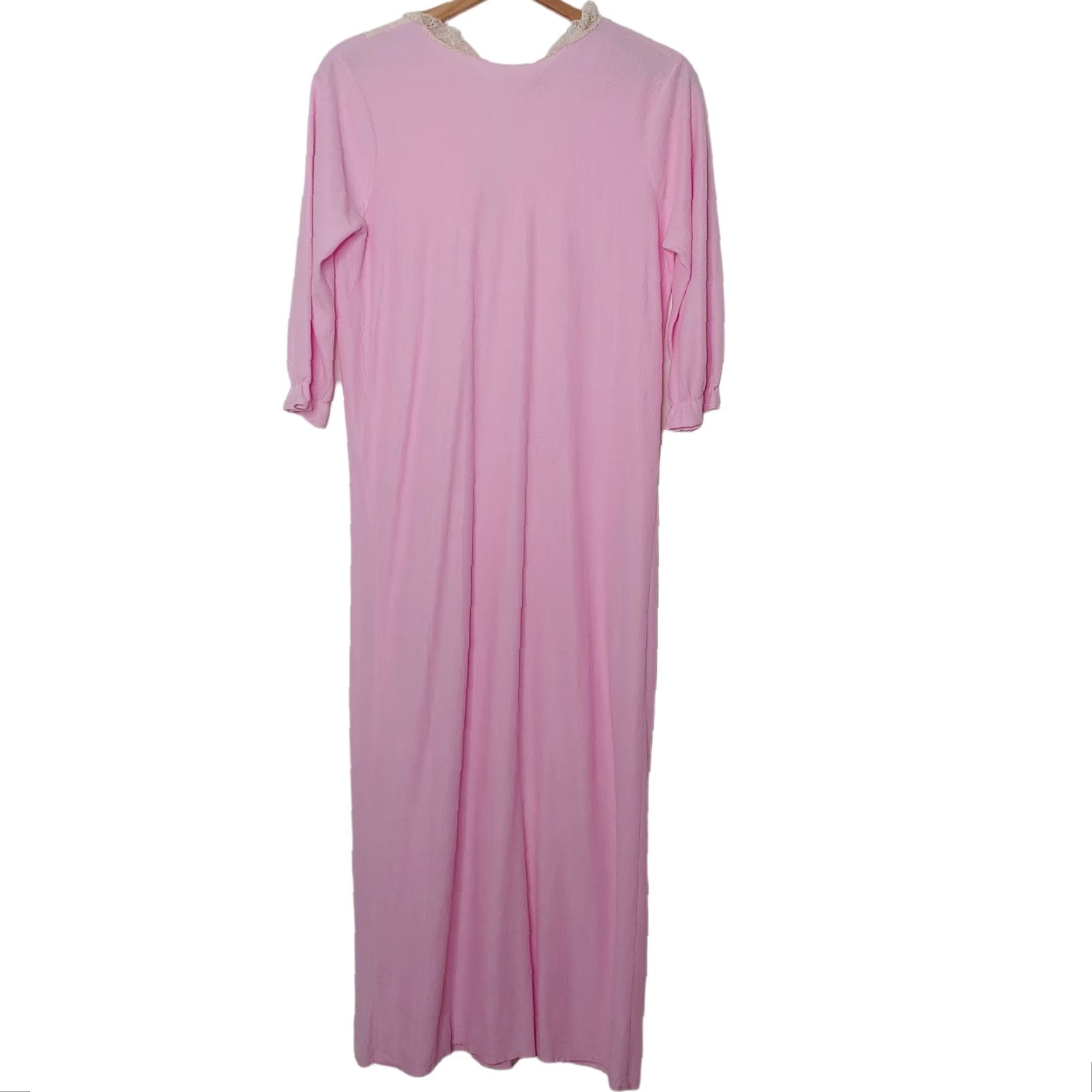Pinko VINTAGE Womens Medium Nightgown 3/4 Sleeve Pink White Lace Ribbon Acetate Granny Nightgown Womens S/M White Nightgown Size ONE SIZE - 2 Thumbnail