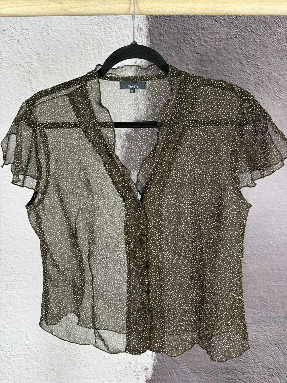 Designer Jake’s Transperent Brown blouse flower short sleeve Size M / US 6-8 / IT 42-44 - 2 Thumbnail