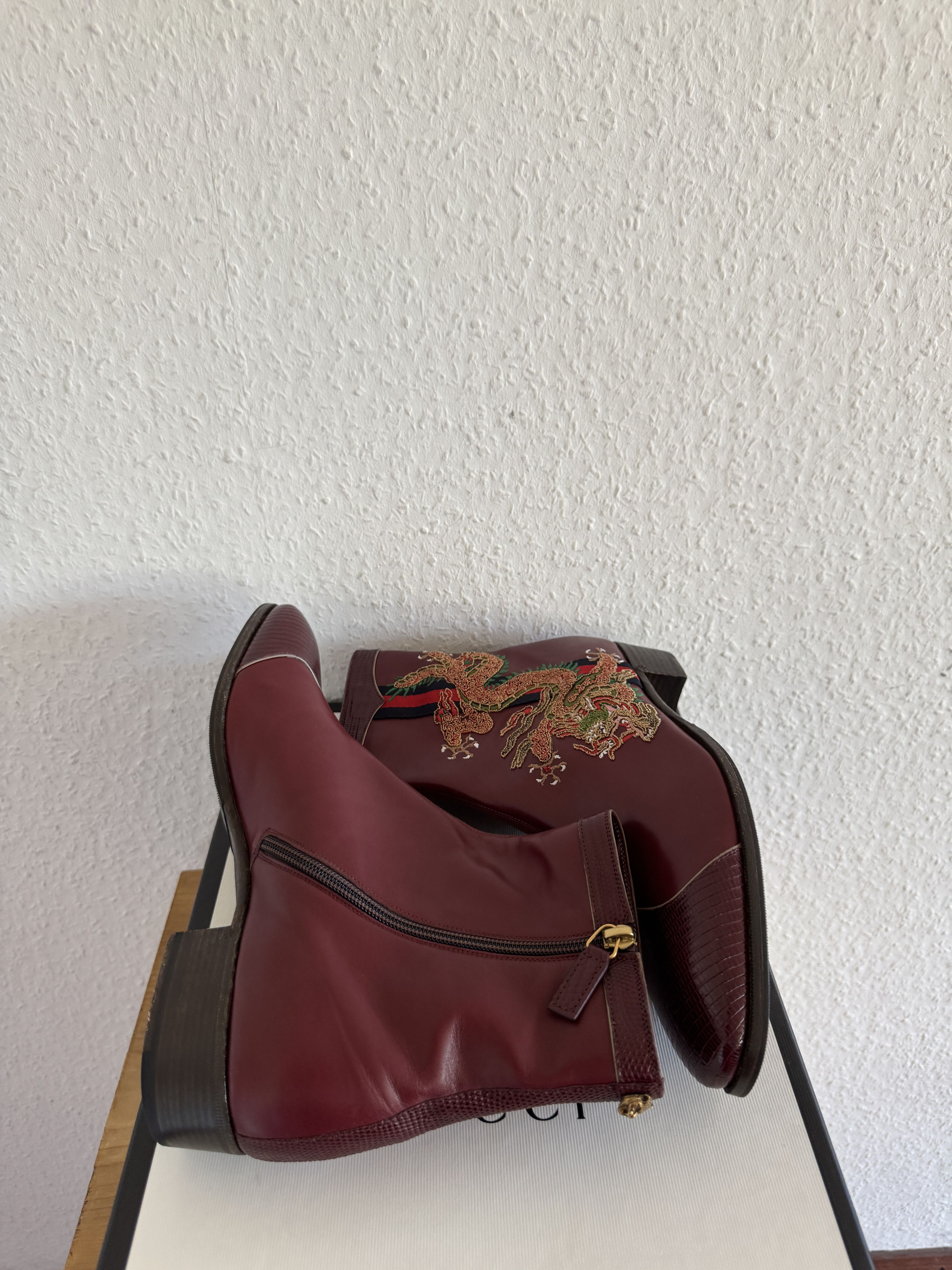 Gucci Red Leather Dragon Embroidery Boots Size US 8.5 / EU 41-42 - 9 Thumbnail