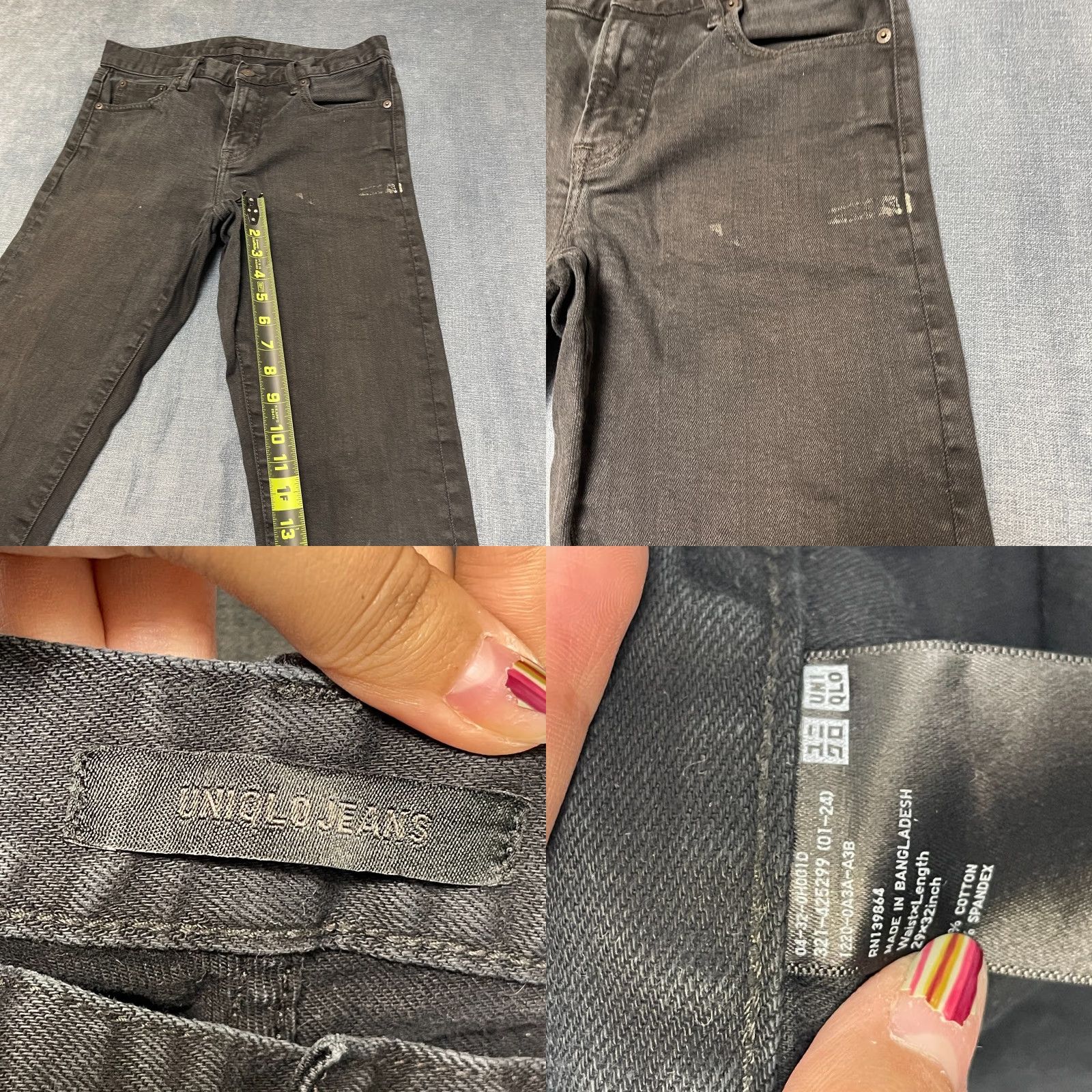 Uniqlo Uniqlo Jeans Mens 29x32 Black Denim Stretch Slim Straight Fit - 5-Pocket Cotton Spandex Raised Rise Mid Size US 29 - 8 Thumbnail