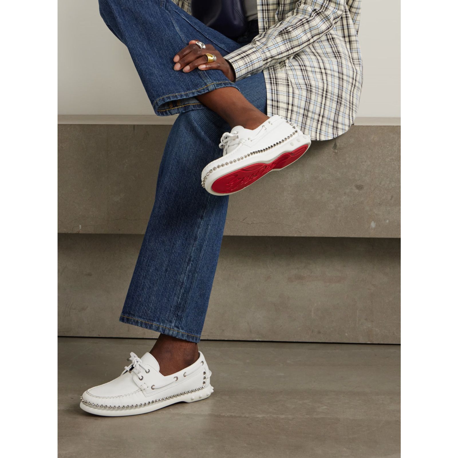 Christian Louboutin Christian Louboutin Gerockel Donna Flat White Leather Boat Size US 7.5 / IT 37.5 - 5 Thumbnail