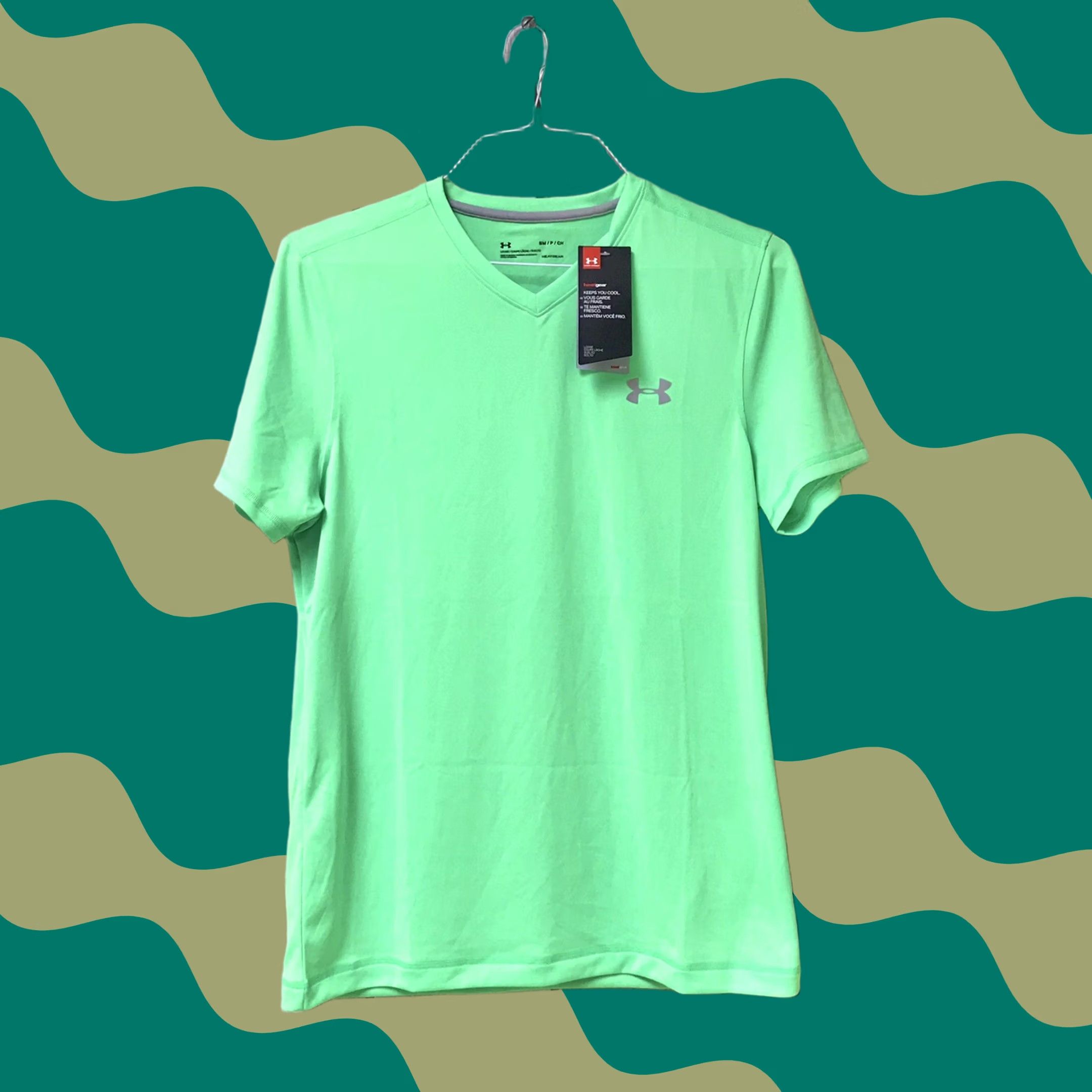 Under Armour Under Armour Men Lime Green Performance Loose Fit V-Neck Short Sleeve T-Shirt S Size US S / EU 44-46 / 1 - 1 Thumbnail