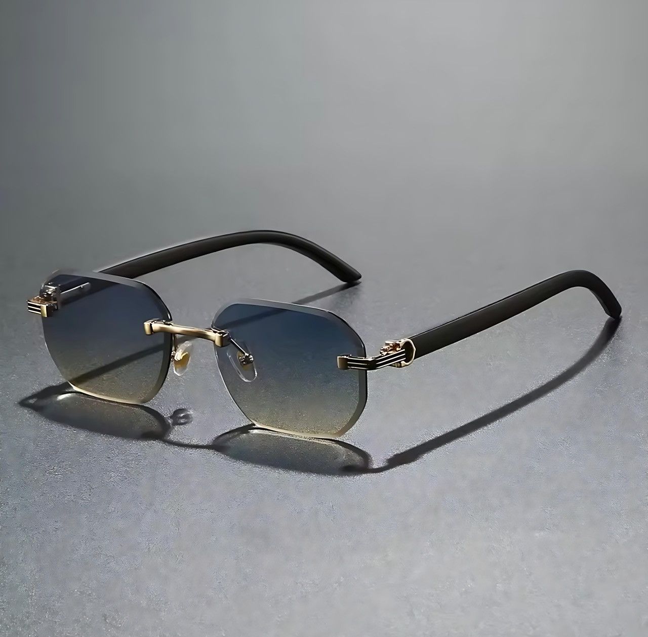 Other Rimless Square Gradient Sunglasses Luxury Metal Wood Grain Size ONE SIZE - 1 Thumbnail