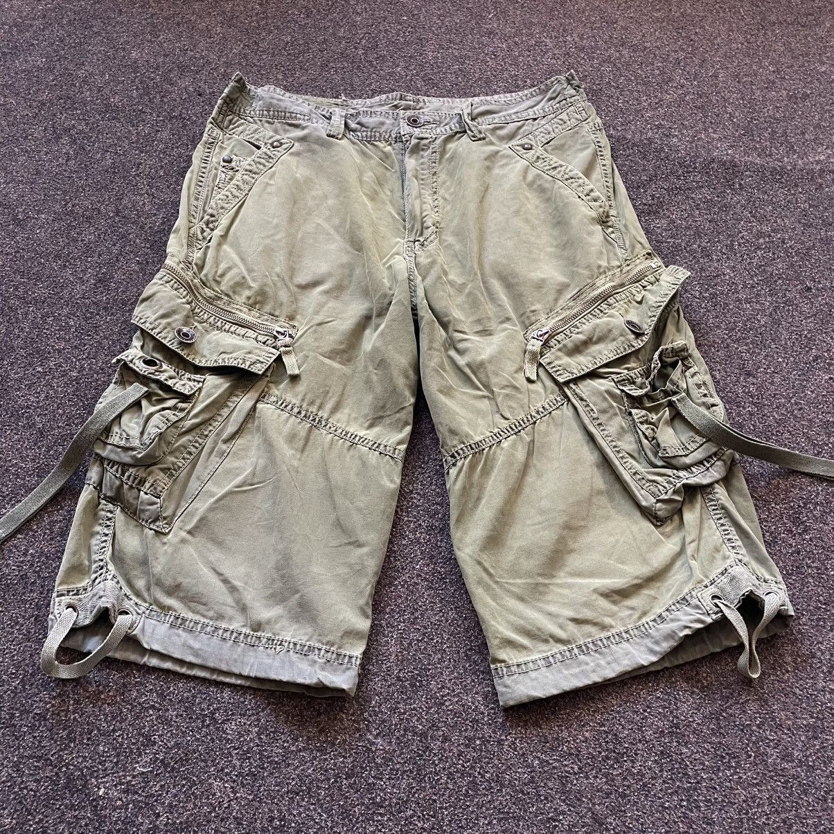 Vintage Y2K Baggy Cargo Shorts Khaki Distressed Parachute Utility 32 Size US 32 / EU 48 - 3 Thumbnail