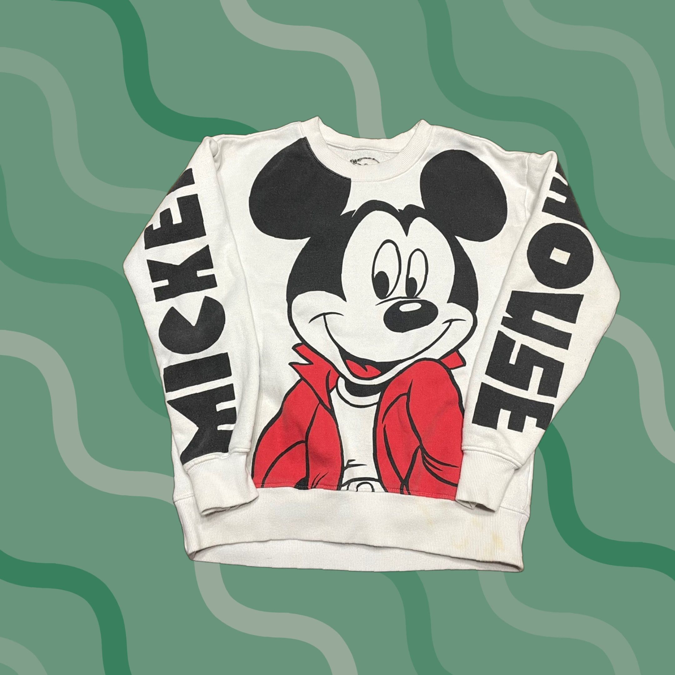 Vintage VINTAGE Mickey Mouse Sweatshirt M White Front Back Big-Print Big-Face Crew Neck Pullover Unisex Adults Size M Graphic Print Size US M / EU 48-50 / 2 - 1 Thumbnail