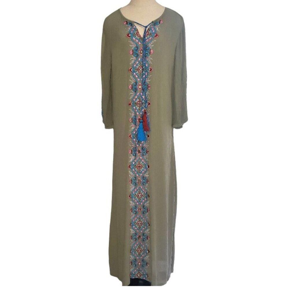 Designer CT1572 Soft Surroundings Olive Long Sleeve Maxi Dress M Size M / US 6-8 / IT 42-44 - 1 Thumbnail