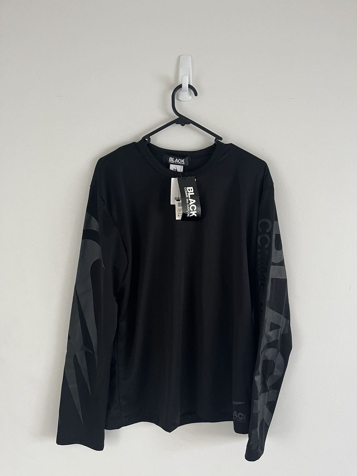 image of Comme Des Garcons Black Sleeve Print Mesh Longsleeve, Men's (Size XL)