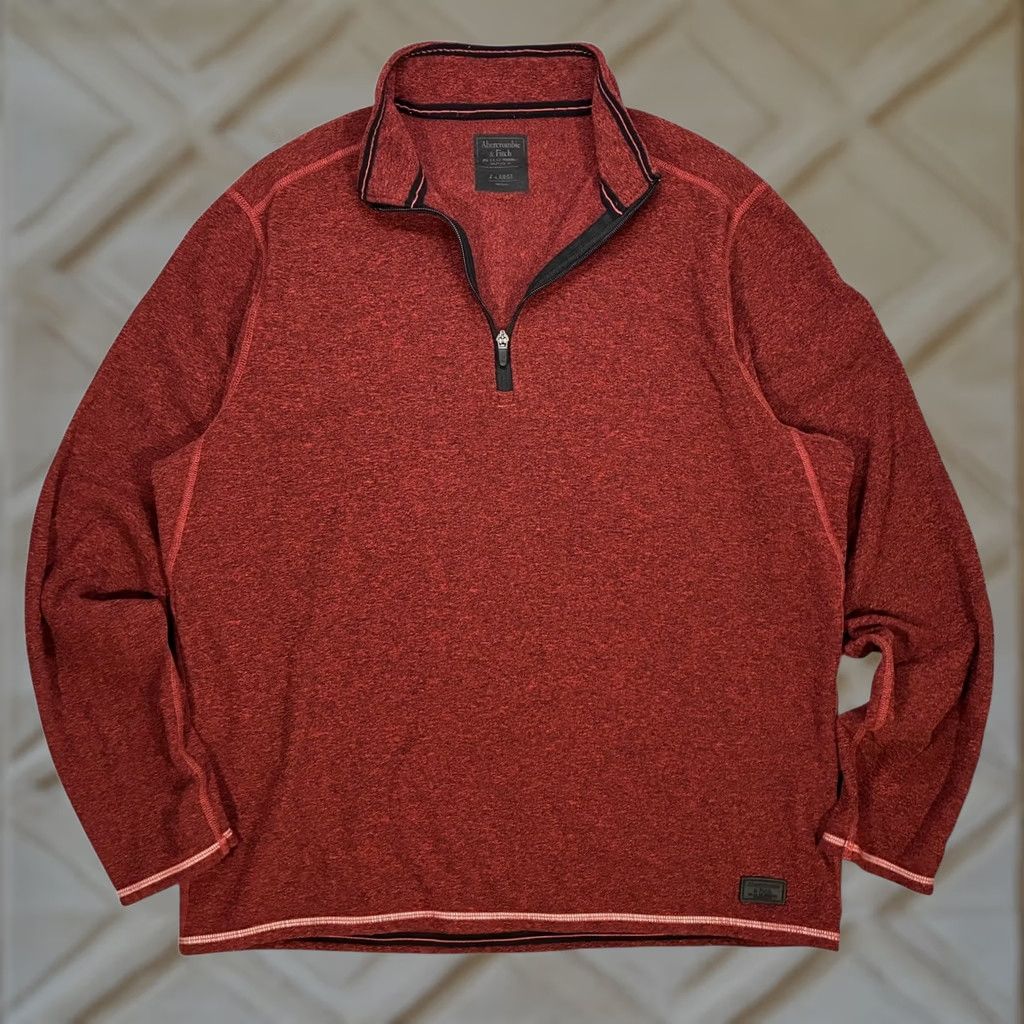 Abercrombie & Fitch Abercrombie Fitch Mens Red Heathered 1/4 Zip Pullover Sweater Men's XLarge Size US XL / EU 56 / 4 - 1 Thumbnail