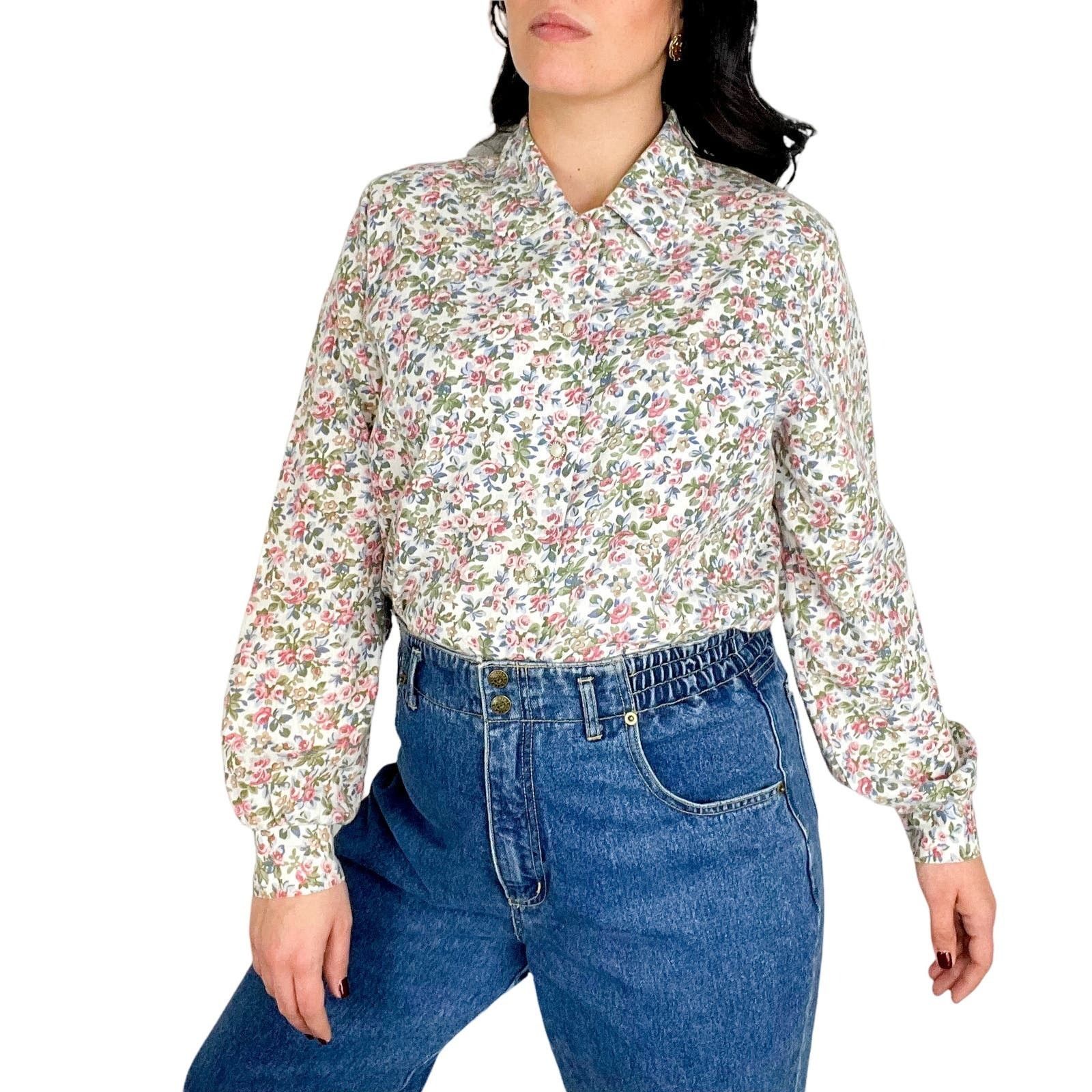 Vintage 70s Vintage Floral Button Up Blouse Cottagecore Top Medium Size M / US 6-8 / IT 42-44 - 1 Thumbnail