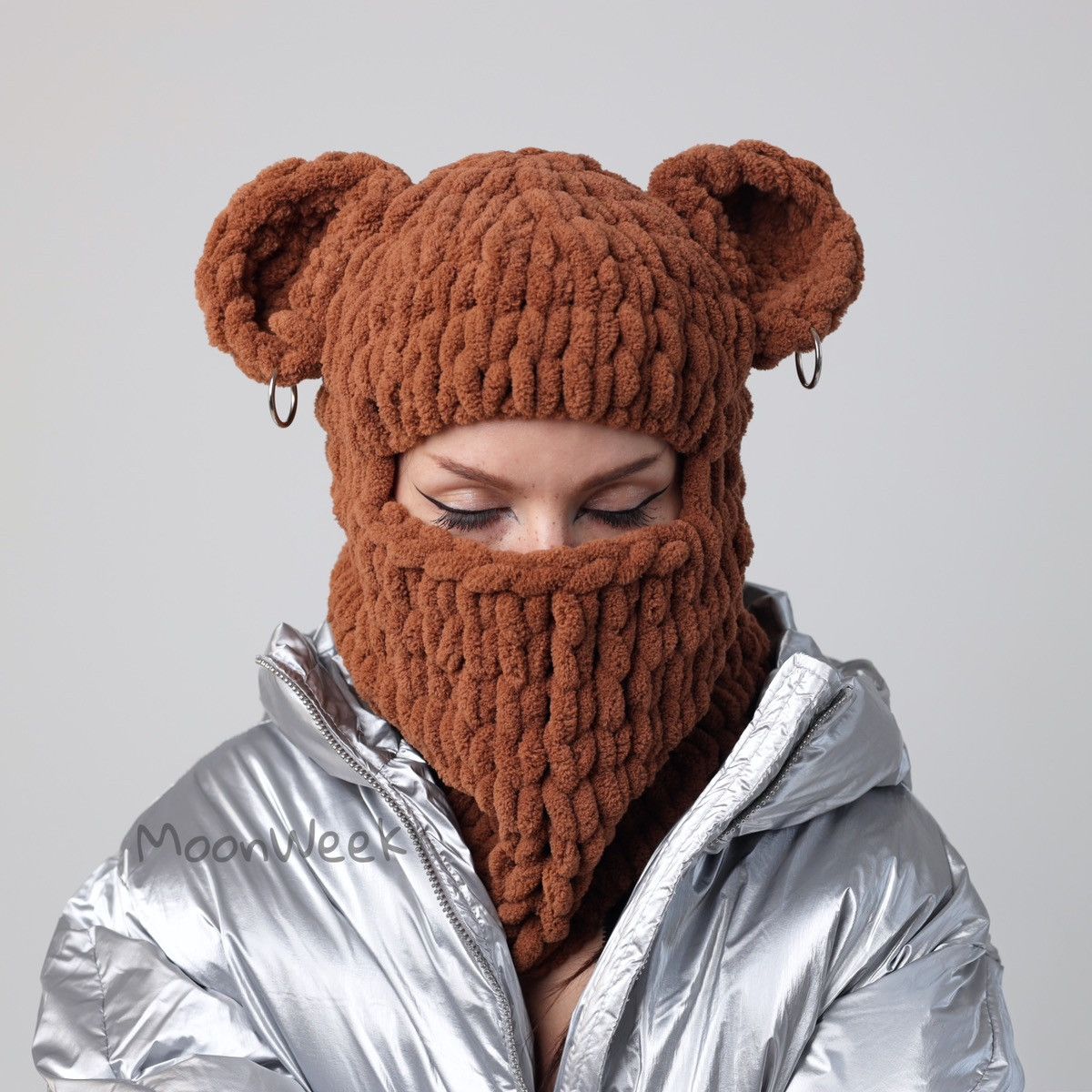 Handmade Balaclava bear full face mask , ski mask with ears . Hat Size ONE SIZE - 1 Thumbnail