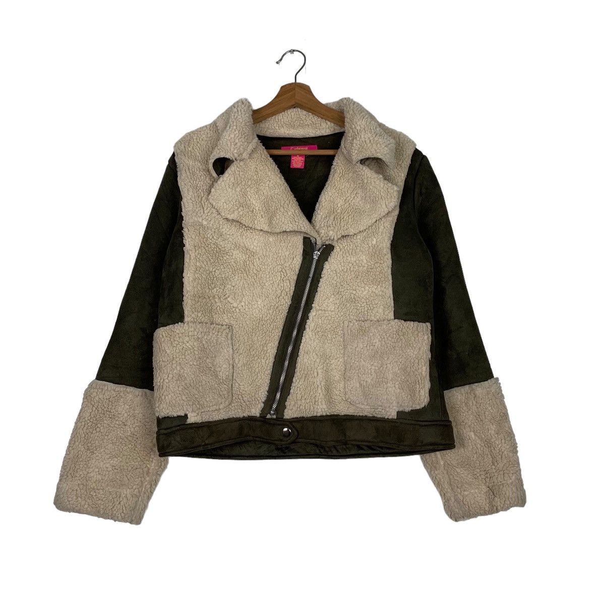image of Designer Catherine Maland Rino Faux Fur Asymmetrical Jacket 0082-C5 in Cream, Women's (Size Medium)