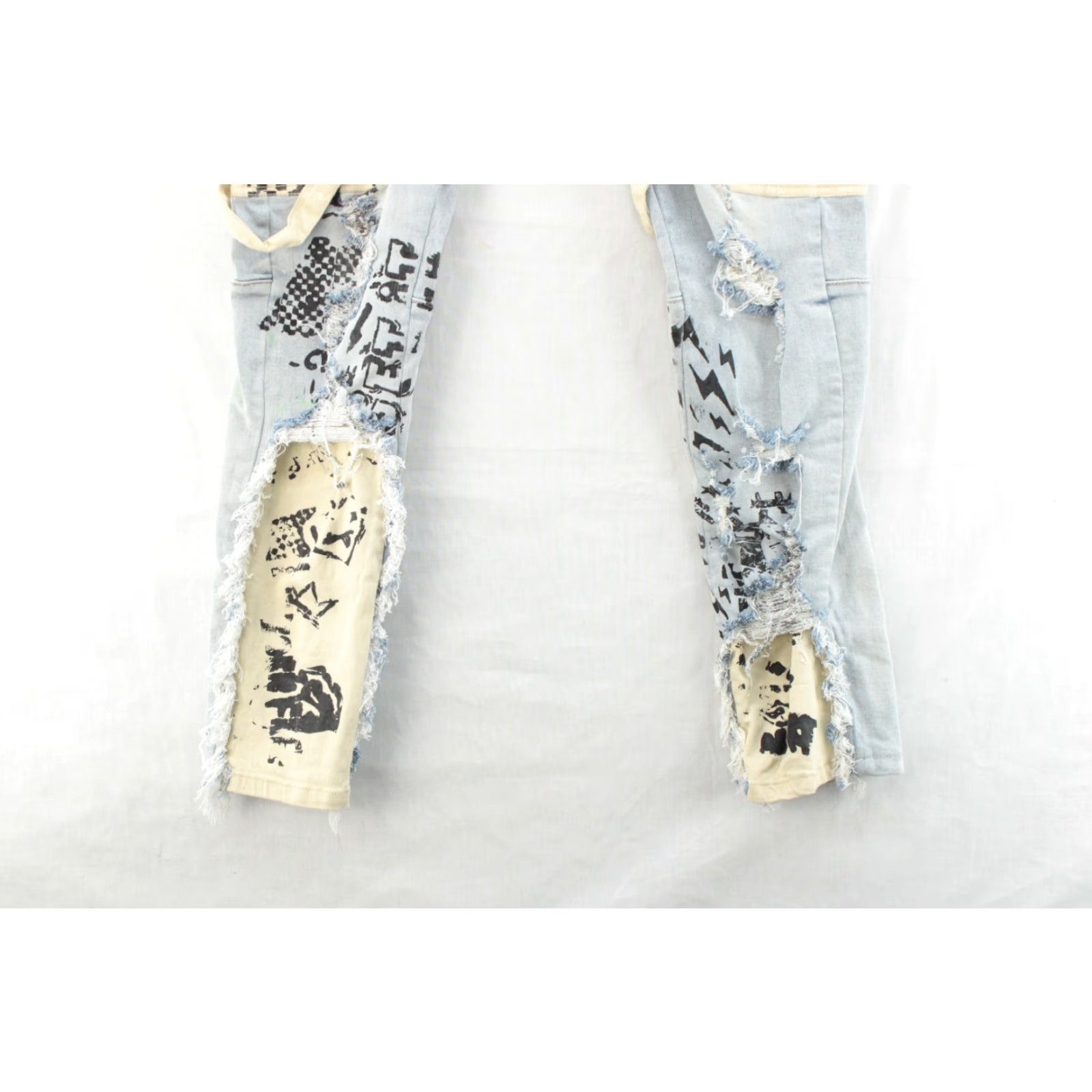 Vintage VINTAGE Smoke Rise Jeans Mens 38X32 5-Pocket Denim Distressed Graphic Streetwear Urban 90s Punk Hip Hop Skull Band City Logo Patches Fringes Size US 38 / EU 54 - 7 Thumbnail
