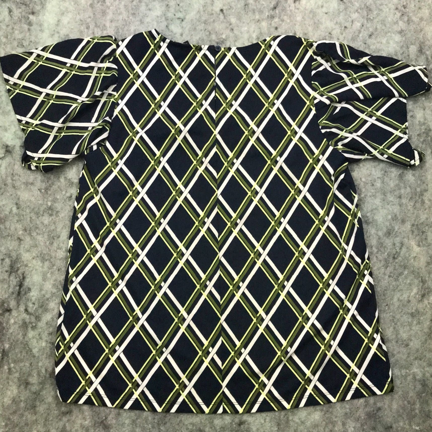 Ann Taylor Ann Taylor Blouse Shirt Womens Medium Blue Crosshatch Striped Flowy Short Sleeve Bell Sleeve Round Neck Pullover Casual Womens Top Size M / US 6-8 / IT 42-44 - 4 Thumbnail