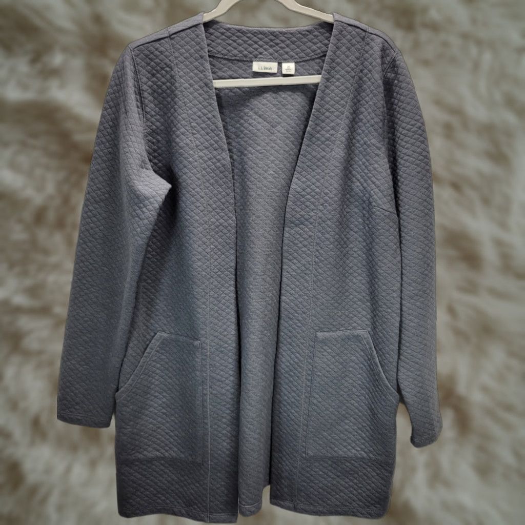 Vintage L.L. Bean Gray Textured Open Front Cardigan Jacket Cotton Blend Mid Length Sz M Womens Cardigan gray Cotton Blend Open Front Medium M Size M / US 6-8 / IT 42-44 - 1 Thumbnail