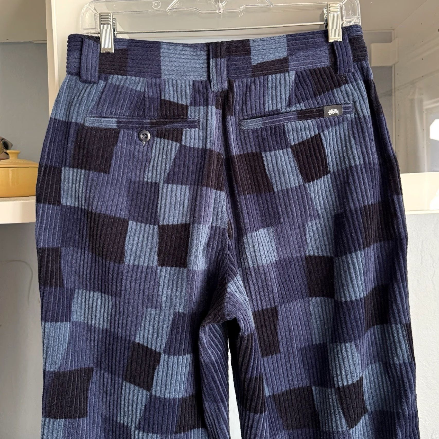 Vintage VINTAGE Stussy Pants Wide-Leg Bohemian Retro Checkered Corduroy Blue Sz 5 Women's Cotton Pockets Size 27" / US 4 / IT 40 - 4 Thumbnail