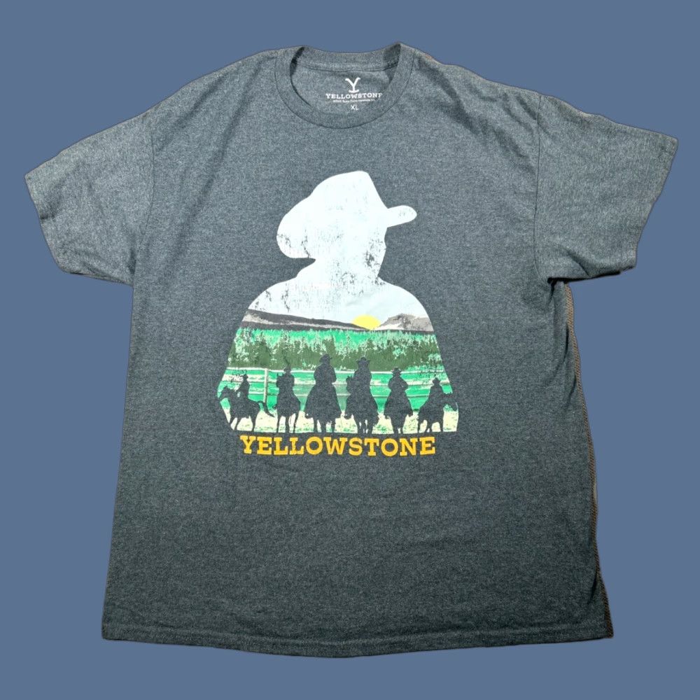 Silhouette Yellowstone T-Shirt Gray XL Men Cowboy Western Short Sleeve Crew Neck Graphic Print Cotton Size US XL / EU 56 / 4 - 1 Thumbnail