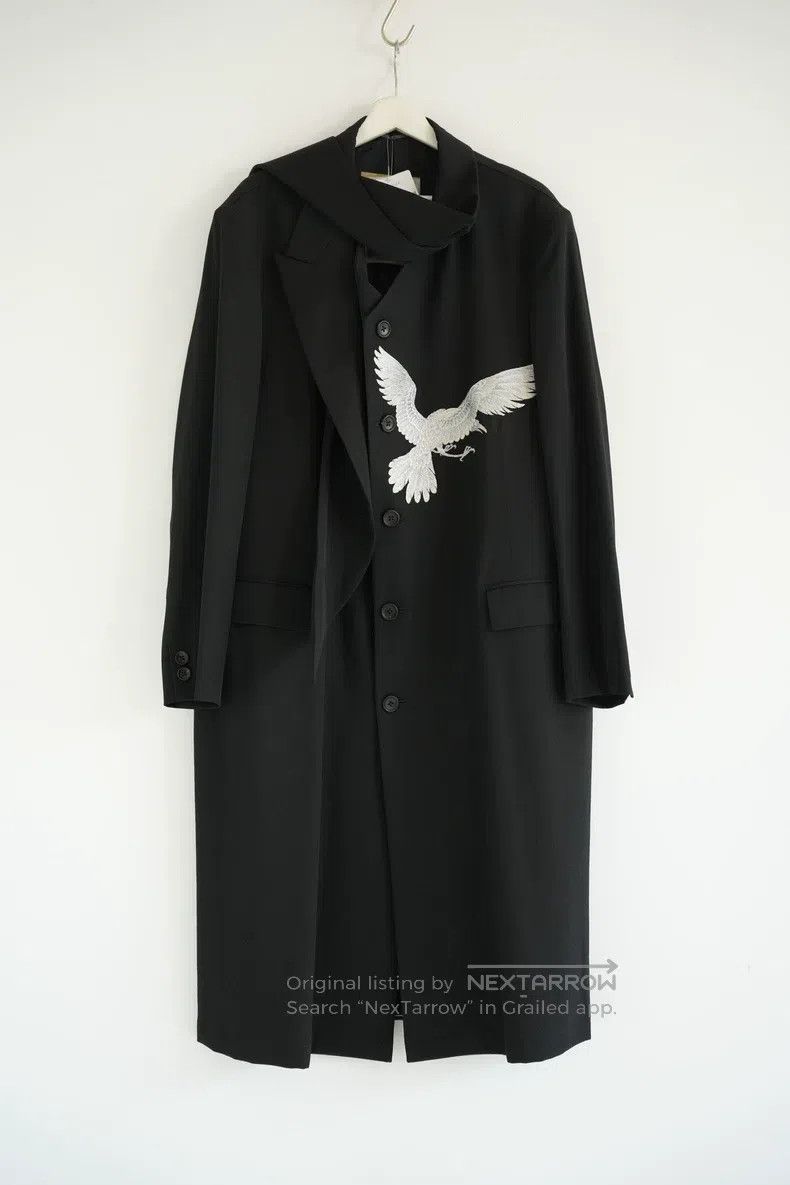 YOHJI YAMAMOTO White Raven Embroidered Double-Layer Coat