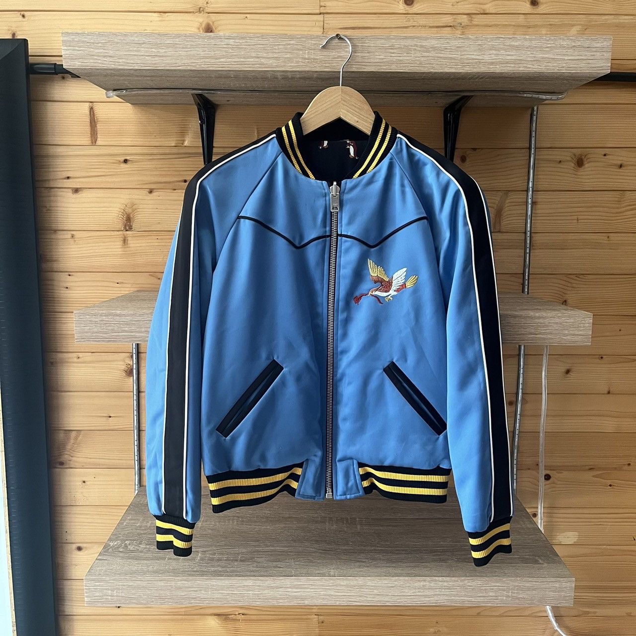 image of Bomber Jacket x Coach Women's Reversible California Varsity Jacket in Blue/Black (Size Small)