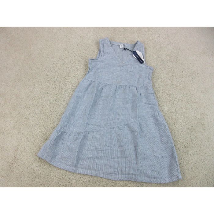 Lucky Brand Lucky Brand Dress Womens Extra Small Blue White Sleeveless  Linen Casual Ladies