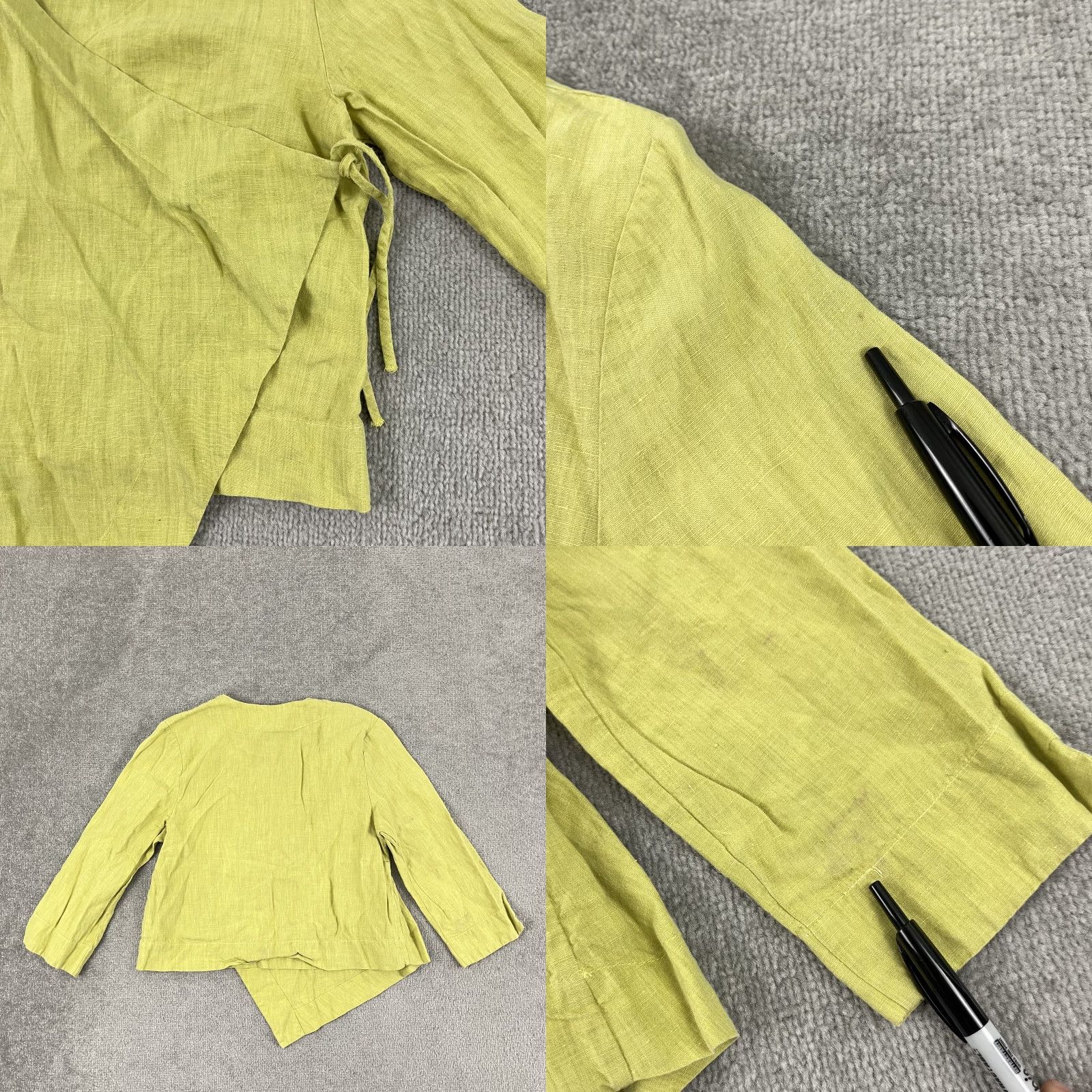 Vintage Vintage Bryn Walker Blouse Top Womens Small Linen Asymmetric Tie Front Green 90s Lagenlook Size S / US 4 / IT 40 - 8 Thumbnail