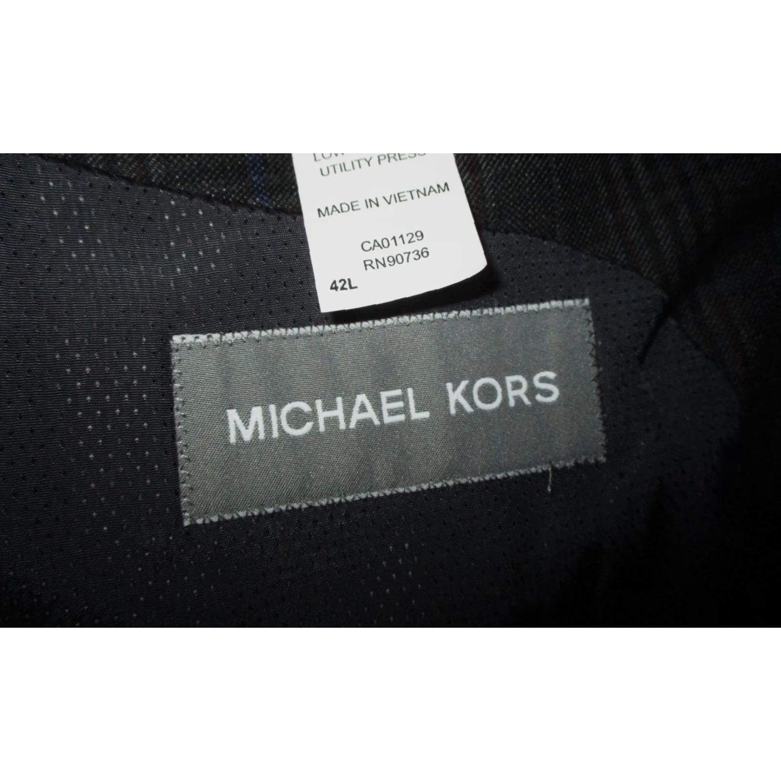 Michael Kors MICHAEL KORS Gray Blazer Jacket Mens 42 Long NWOT One Piece Coat Coat Blazer Jacket Mens Gray Blue Check 42 Long 2 Button Front 4 Button Cuffs Size 42R - 7 Thumbnail