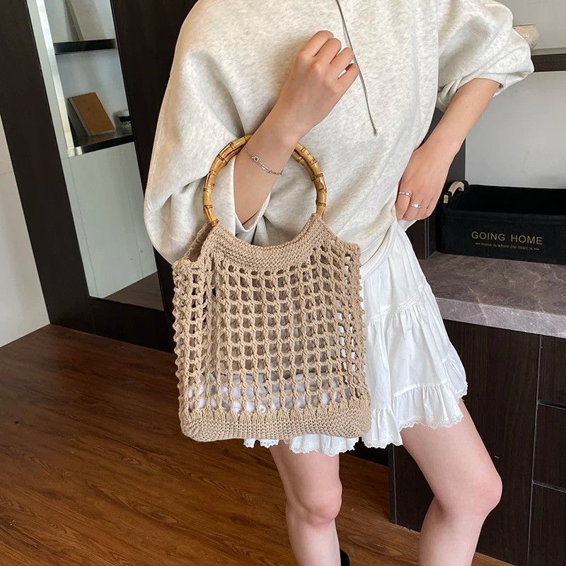 Leather Round Handle Summer Shoulder Bag Size ONE SIZE - 1 Thumbnail