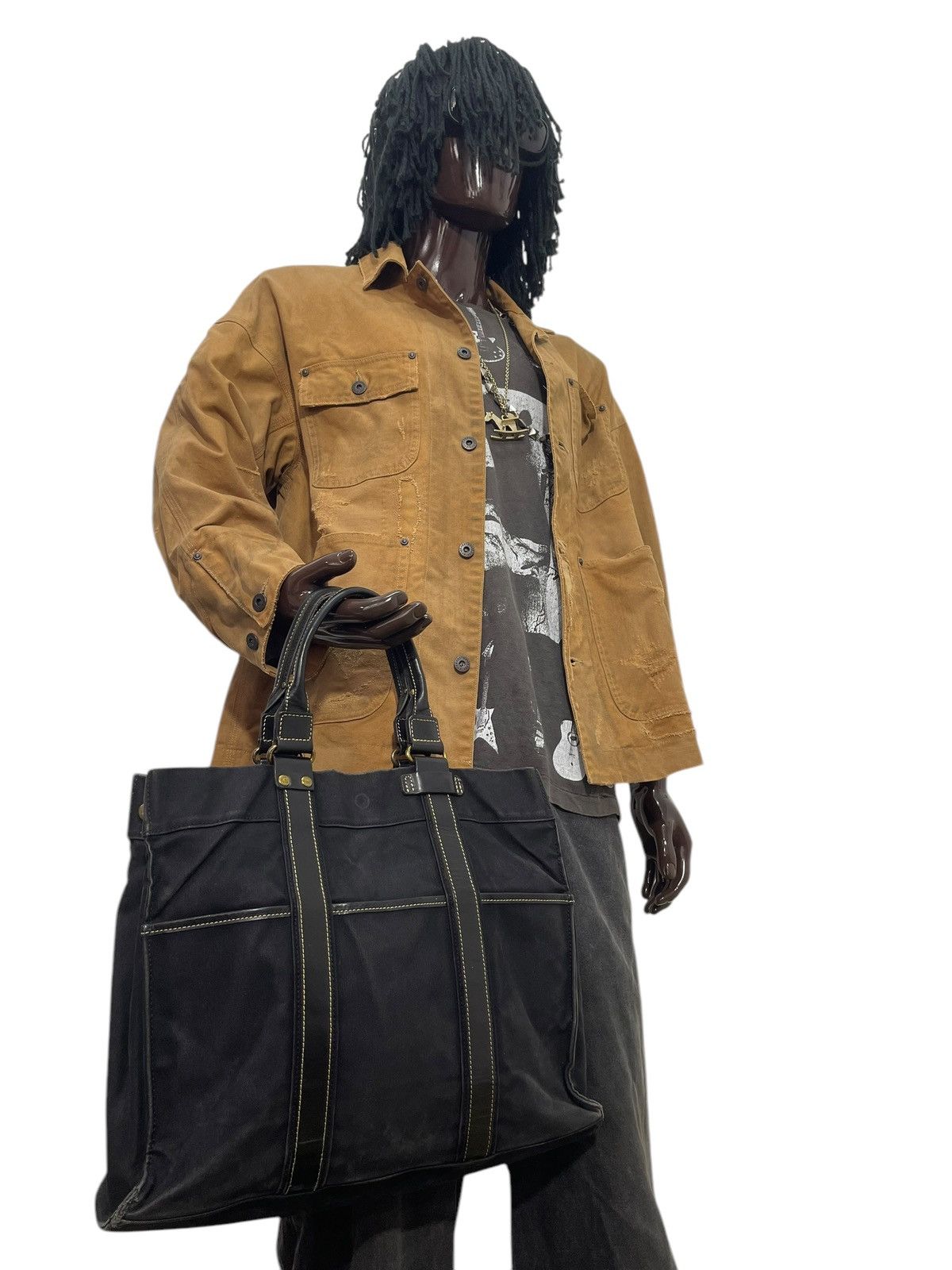 Genuine Leather Leather Cotton Duck Kinoshohampu Japan Faded Tote Bag 1🟩6 Size ONE SIZE - 2 Thumbnail