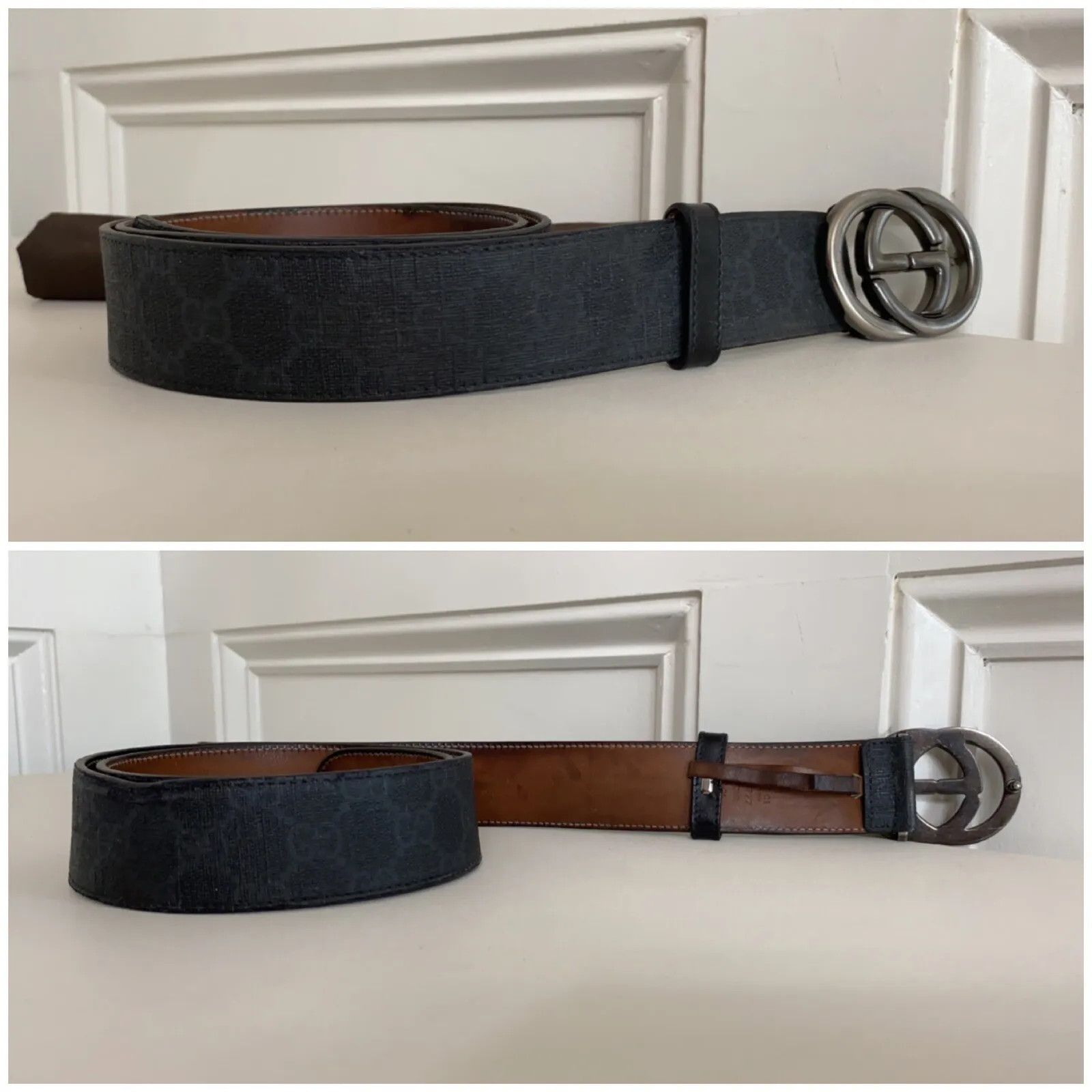 Gucci Gucci Black GG Supreme Monogram Interlocking G Buckle Belt Size 32 - 8 Thumbnail
