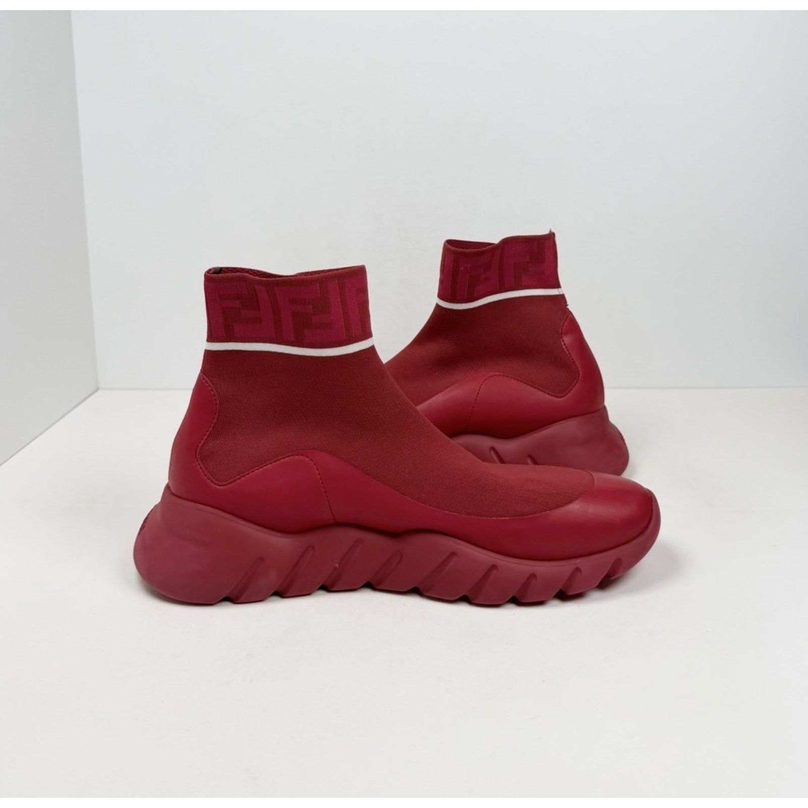 Fendi Size 7 - Fendi Technical Knit Logo Red High Size US 7 / EU 40 - 4 Thumbnail