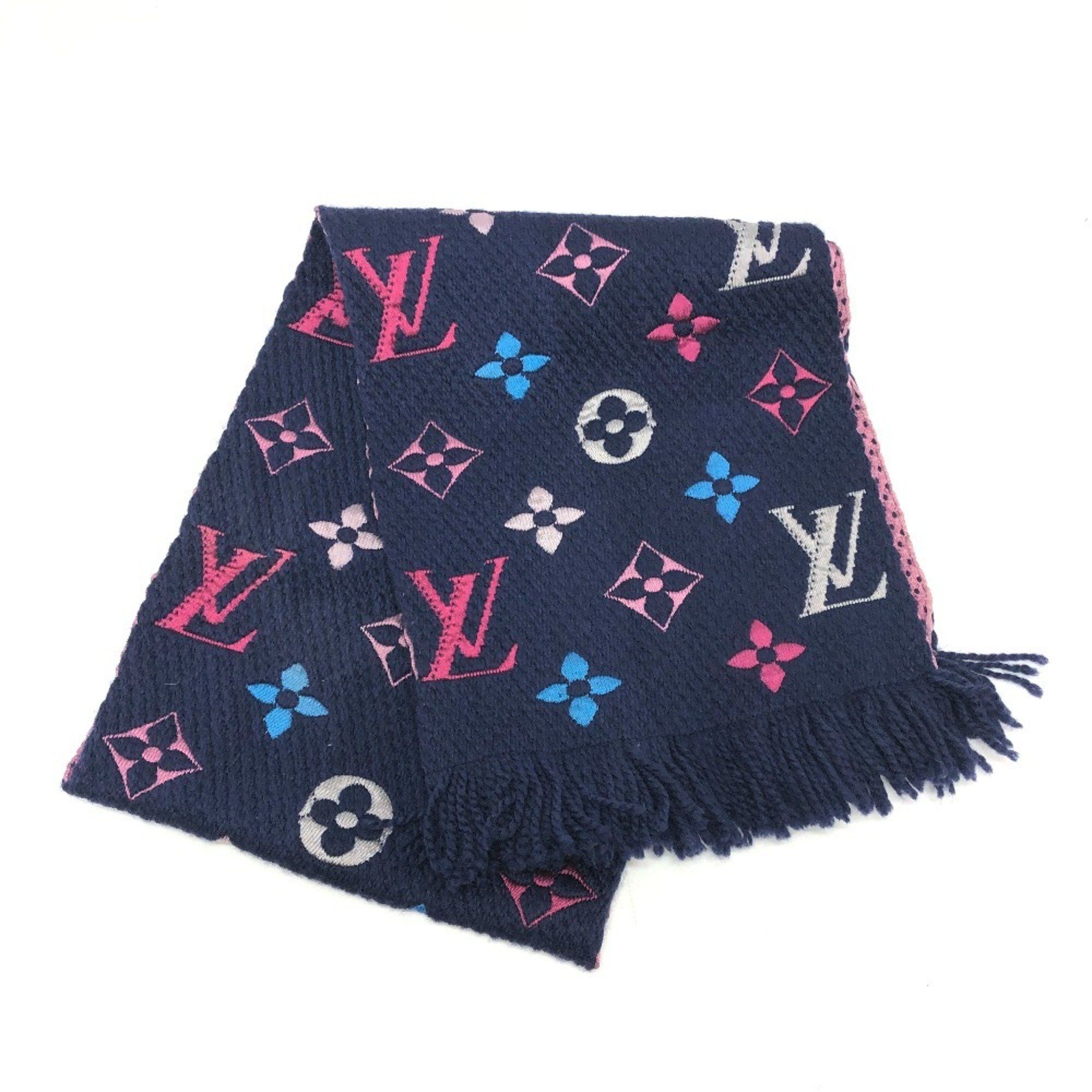 LOUIS VUITTON M70899 Monogram Echarpe Logomania Rainbow Scarf Wool/Silk Women's Navy x Pink