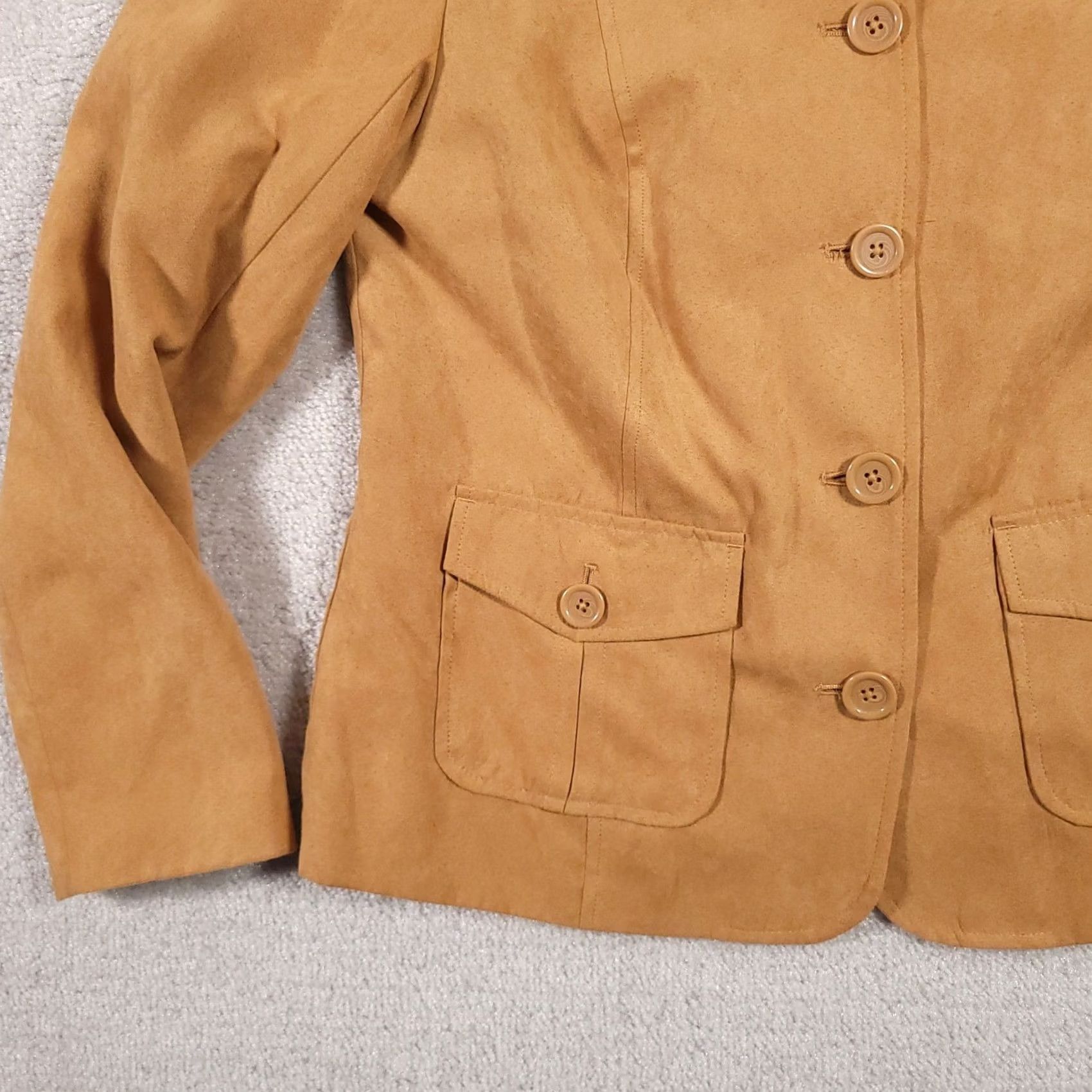 Vintage Studio Works Faux Suede Button Up Shirt Women's 8 Tan Long Sleeve Collared Lined Shirt Size M / US 6-8 / IT 42-44 - 4 Thumbnail