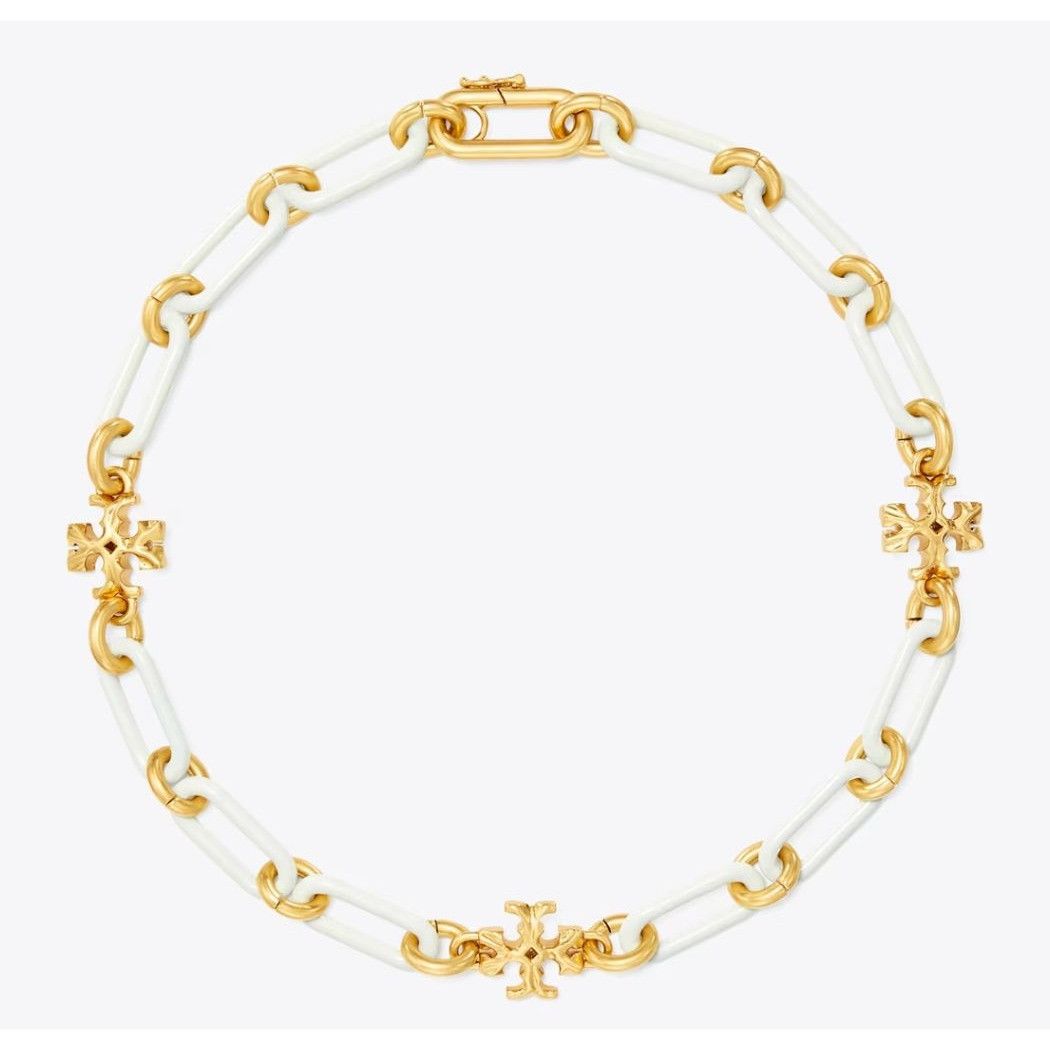 Tory Burch Tory Burch Roxanne White & Gold Chunky Necklace Size ONE SIZE - 1 Thumbnail