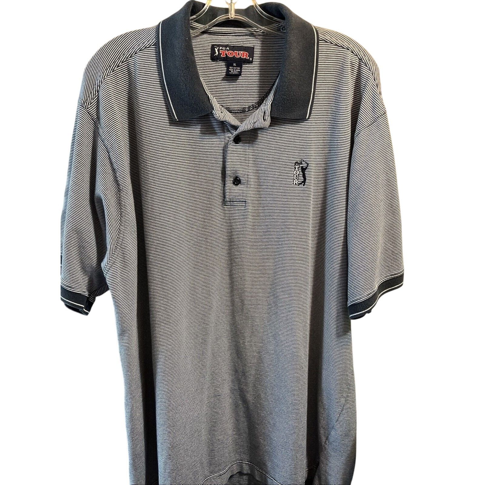 PGA Tour PGA Tour Men’s XL Gray Striped Short Sleeve Polo Shirt Golf Size US XL / EU 56 / 4 - 1 Thumbnail