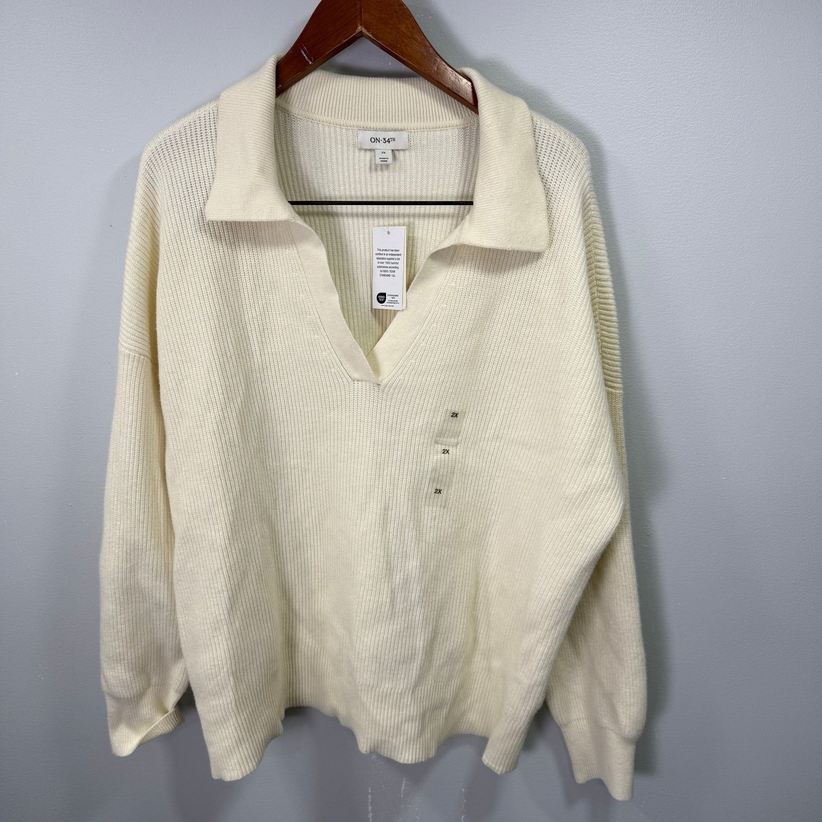 Macys On 34th Macys Plus Sweater sz 2X Collared Cream NEW #G589 Size XXL / US 16-18 / IT 52-54 - 6 Thumbnail