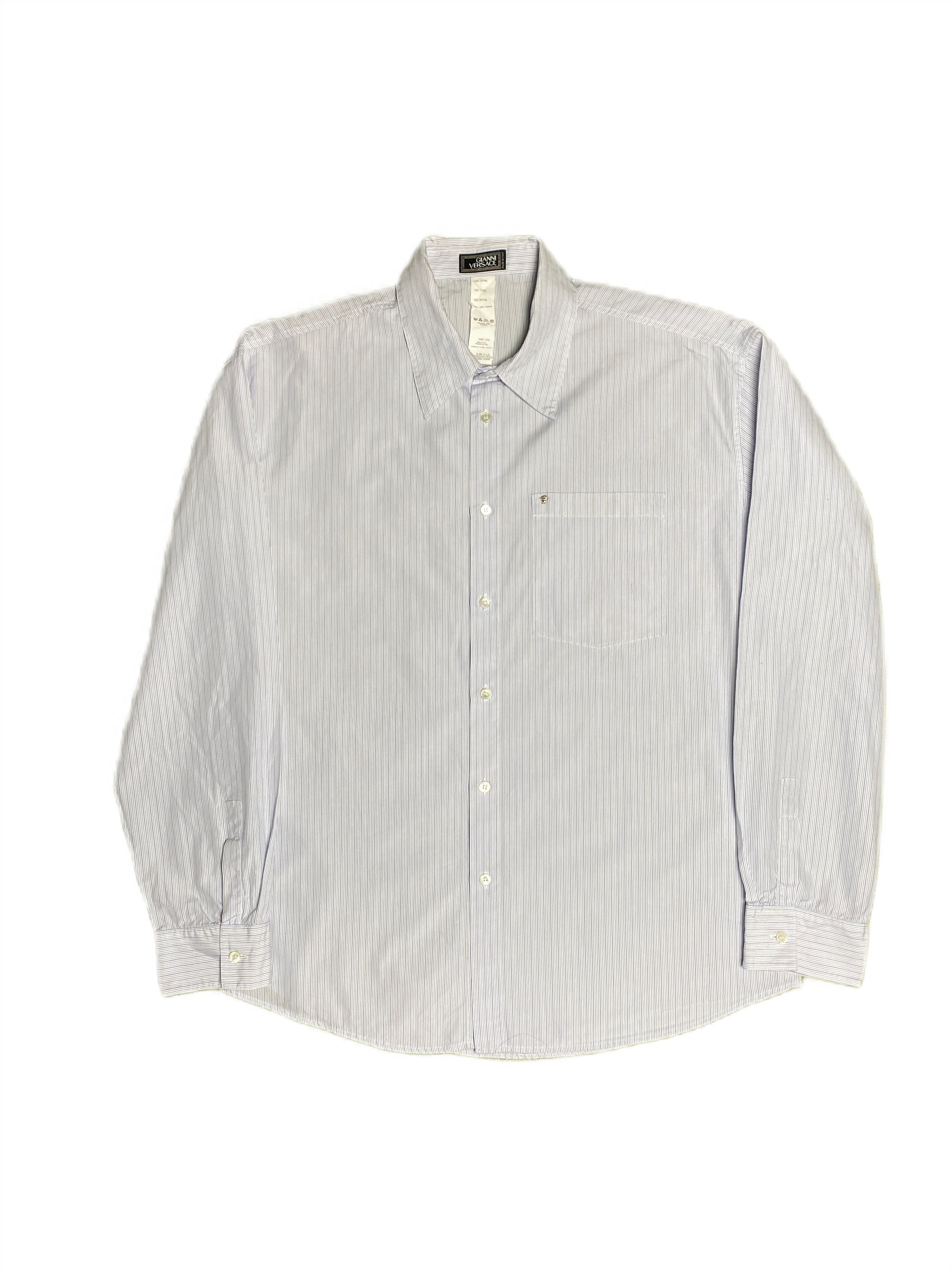 image of Gianni Versace Medusa Striped Dress Casual Shirt Button Up in White, Men's (Size XL)