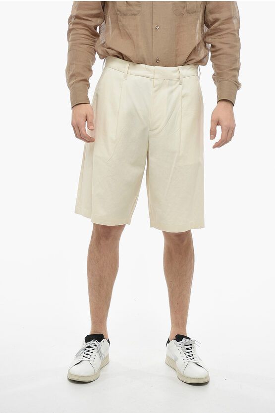 image of Prada Og1Mm0524 Single Pleated Shorts In White, Men's (Size 36)