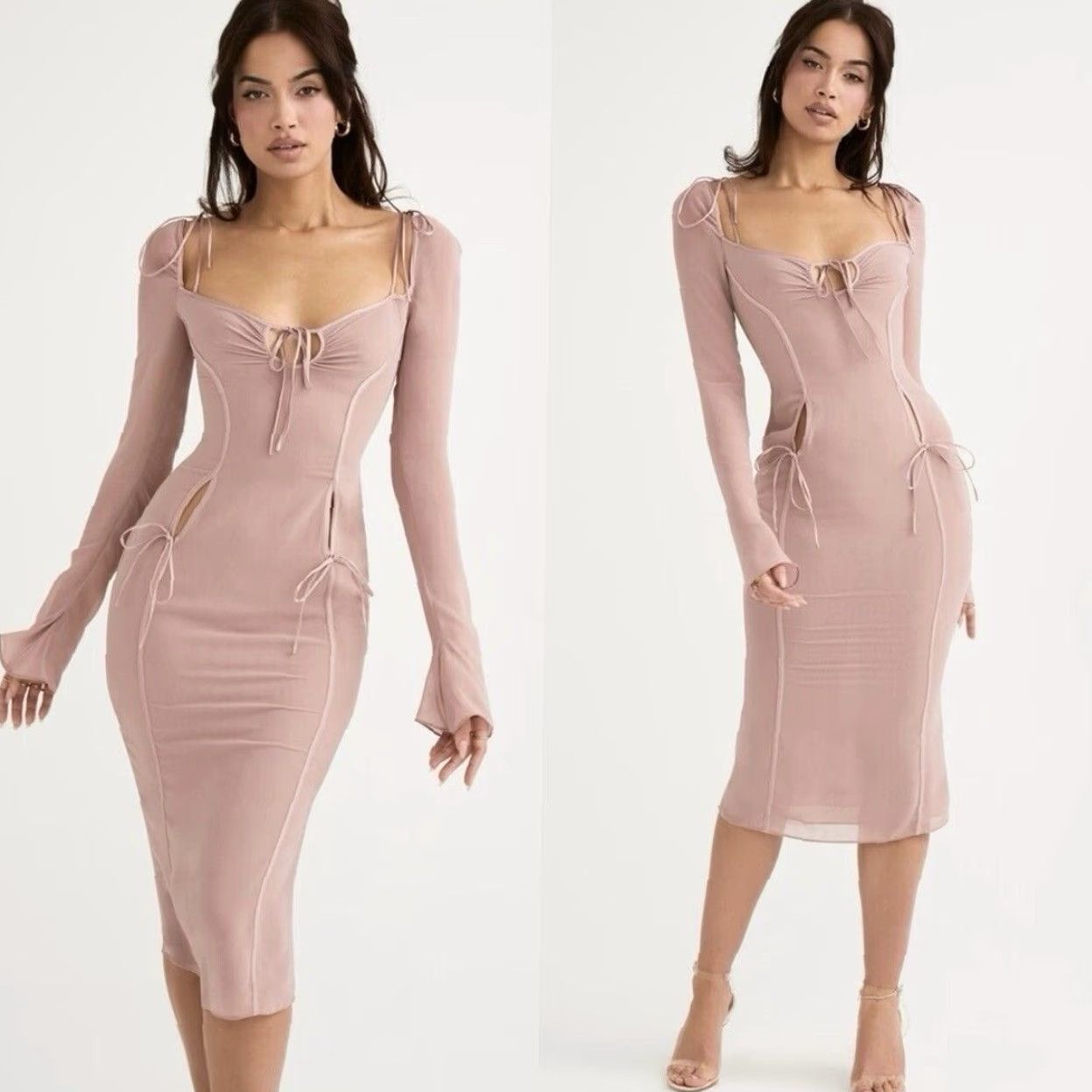 House of CB HOUSE OF CB Ophelia Blush Cutout Midi Dress Bodycon Ladies L+ UK US 10-12 Pink Party Cocktail Summer Spring Size L / US 10 / IT 46 - 2 Thumbnail