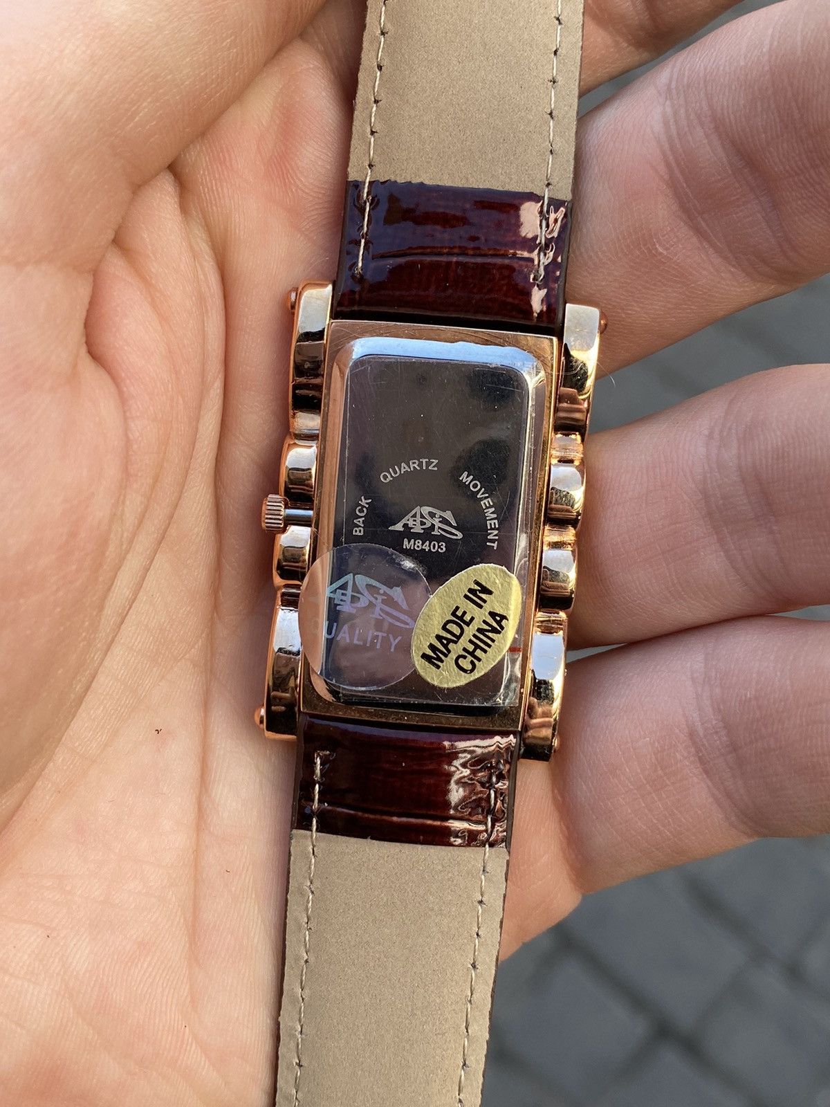 Vintage Brown Strap Watch w/ Gold Crystals - Japanese Mechanism Size ONE SIZE - 7 Thumbnail