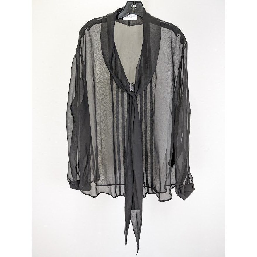 Saint Laurent Paris o1rshd1 Lavallière silk crêpe de chine shirt in Black Size US M / EU 48-50 / 2 - 2 Thumbnail