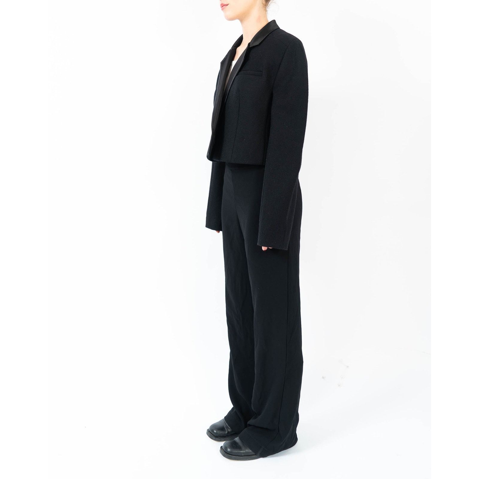 Haider Ackermann FW19 Cropped Overcoat in Black Wool with Silk Satin Collar Size S / US 4 / IT 40 - 3 Thumbnail