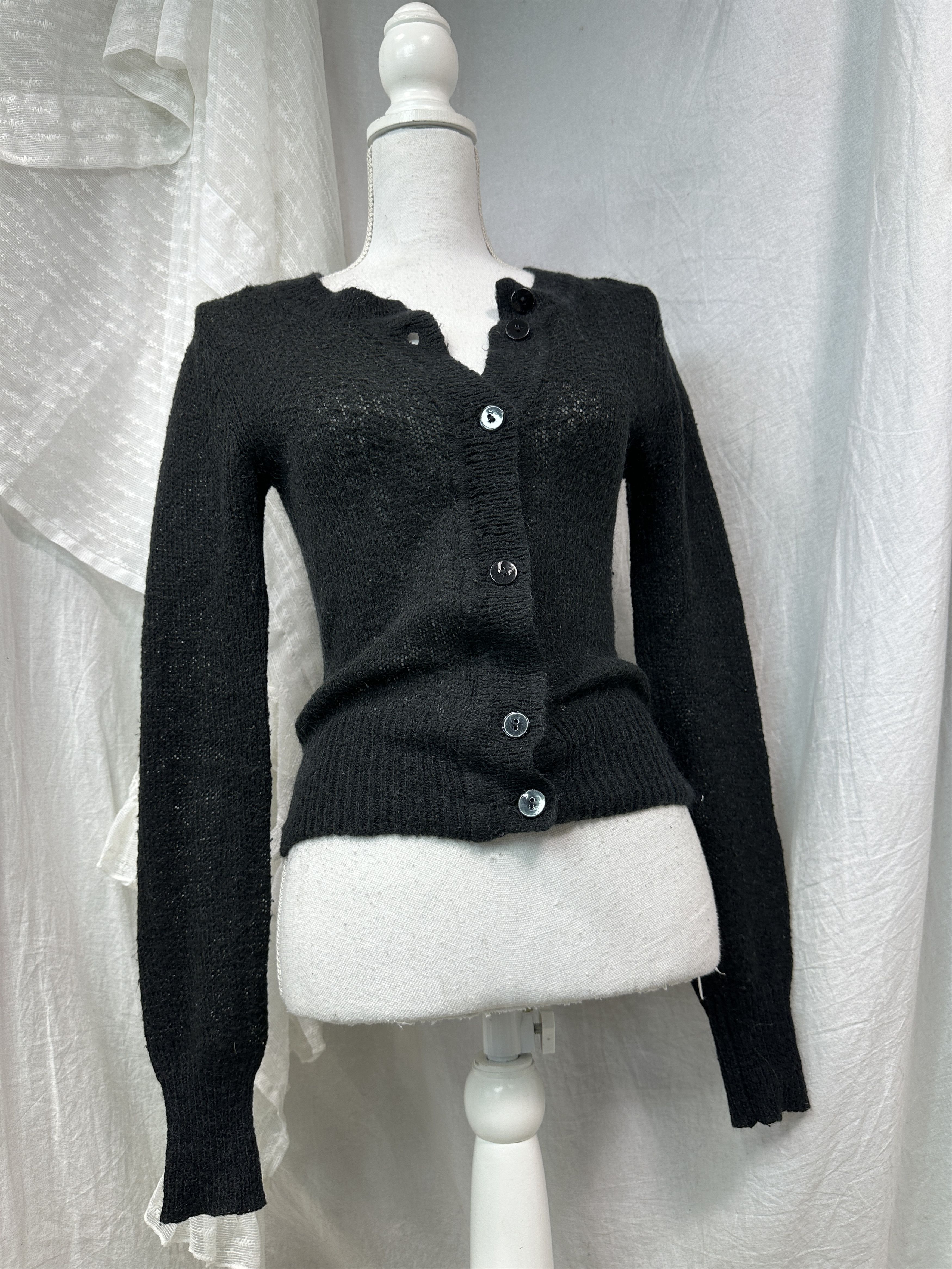 Vintage Vintage Cottage Knitted Black Intimissimi Cardigan Y2K Size S / US 4 / IT 40 - 1 Thumbnail