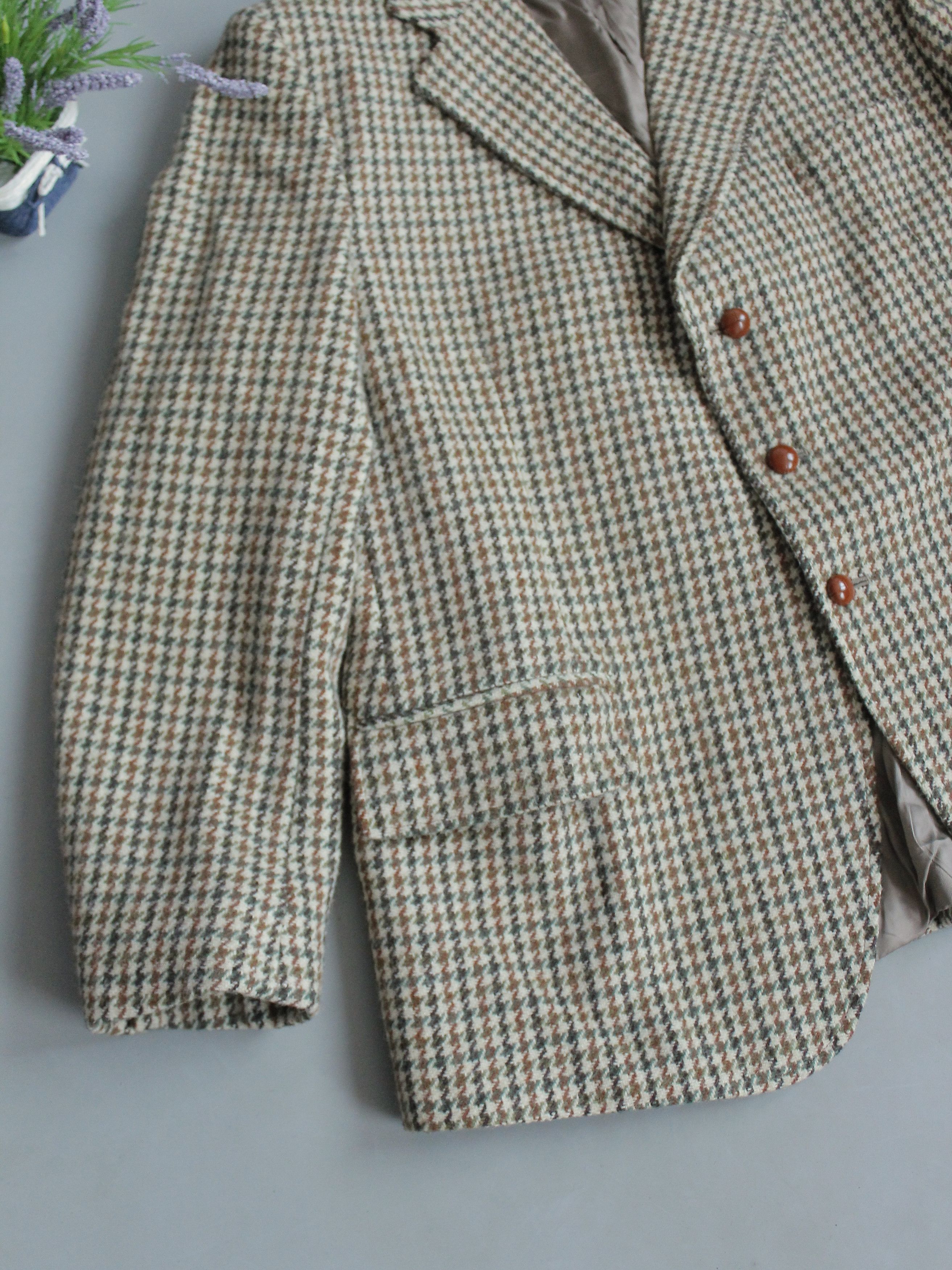 Harris Tweed × Vintage Harris Tweed Dunn Co Wool Hand Woven Blazer Jacket Tan Check Size 44R - 3 Thumbnail