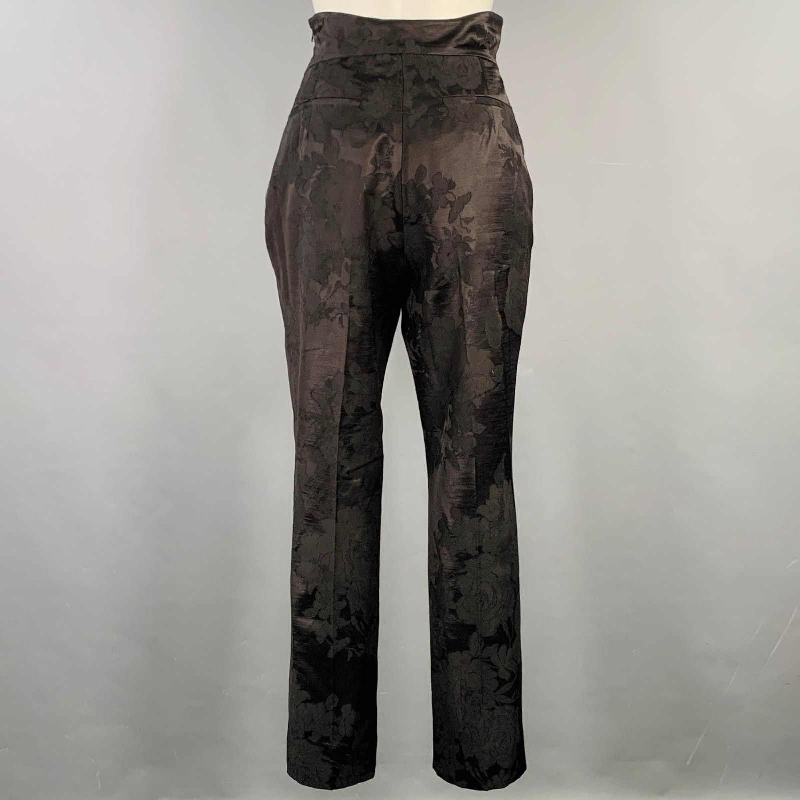 Erdem Helga Black Wool Blend Floral Flat Front Dress Pants Size 30" / US 8 / IT 44 - 2 Thumbnail