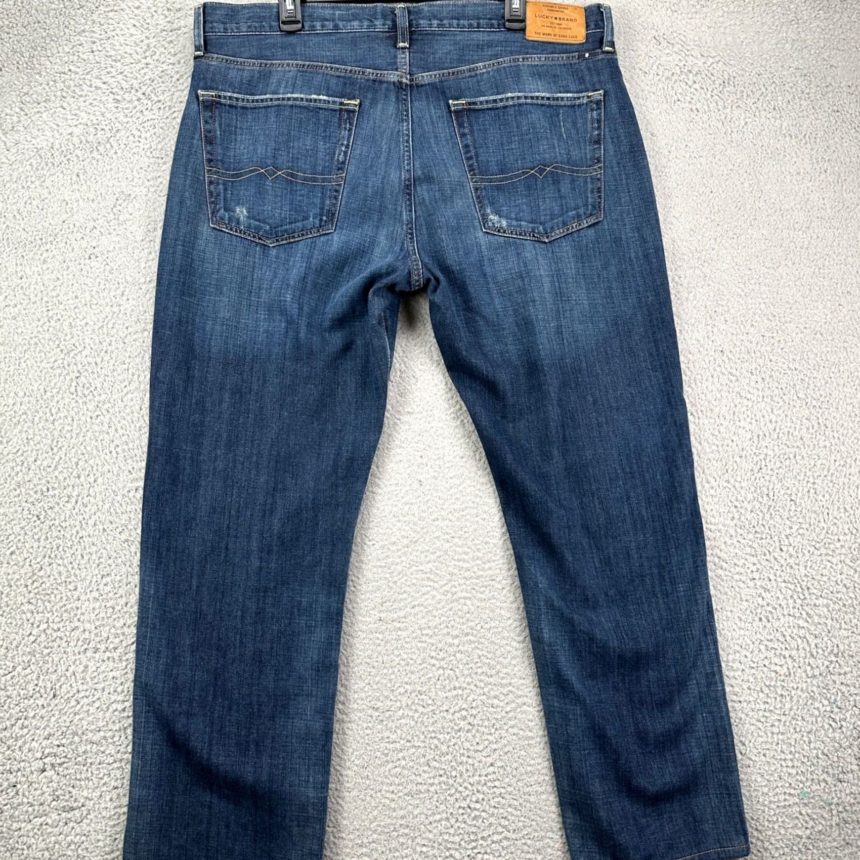 Lucky Brand Lucky Brand 221 Mens Straight Jeans 38X32 Blue Distressed Candiani Denim Jeans Breathing Pockets Cotton Casual Walking Adult Comfort Mens Size US 38 / EU 54 - 2 Thumbnail