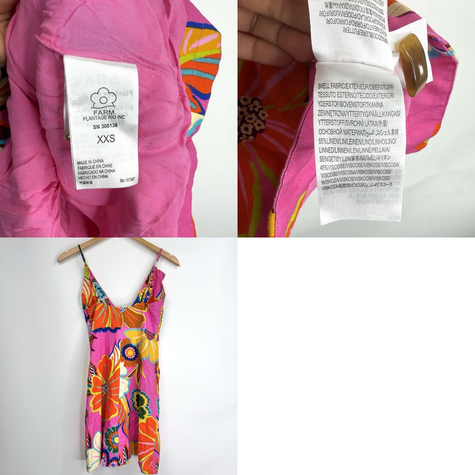 Farm Rio Farm Rio Dress Mini Sleeveless Linen V-Neck 2XS Multicolor Bohemian Flower Floral Side Zip Lined Size XXS / US 00 / IT 34 - 8 Thumbnail