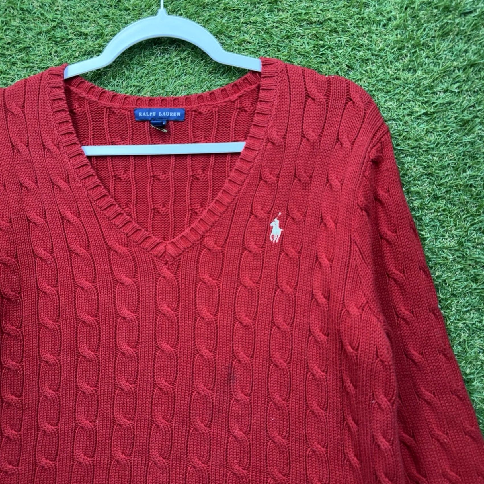 Polo Ralph Lauren Polo Ralph Lauren Sweater Polo Ralph Lauren Womens XL Red Cable Knit V-Neck 90s Vintage Pullover Shirt Womens Size XL / US 12-14 / IT 48-50 - 3 Thumbnail