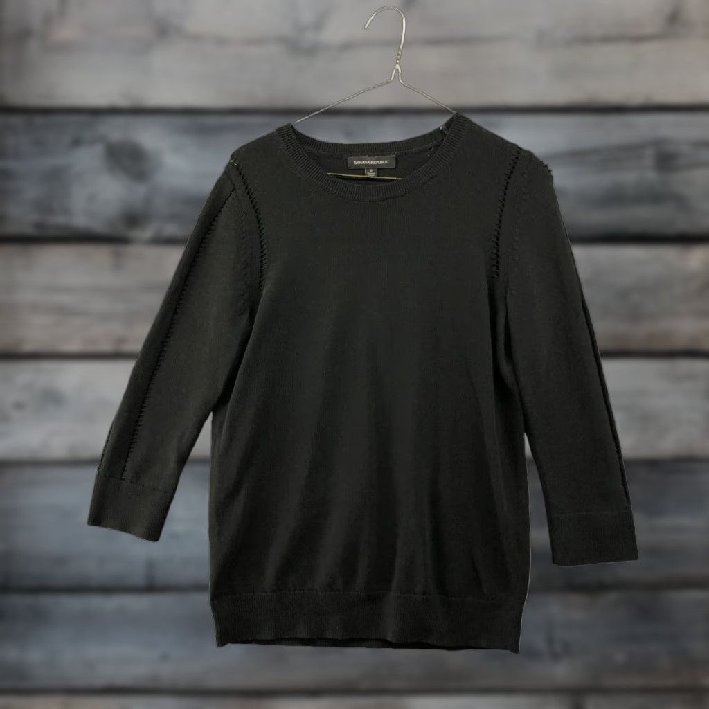 Banana Republic Banana Republic Crewneck Sweater Womens Small Black Cotton Knit 3/4 Sleeve Pullover Size S / US 4 / IT 40 - 1 Thumbnail