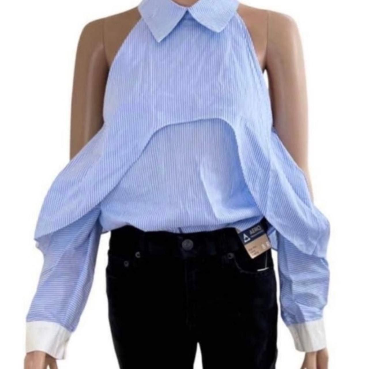 Central Park West Central Park West Striped Fold Over Cold Shoulder Shirt Size S / US 4 / IT 40 - 6 Thumbnail