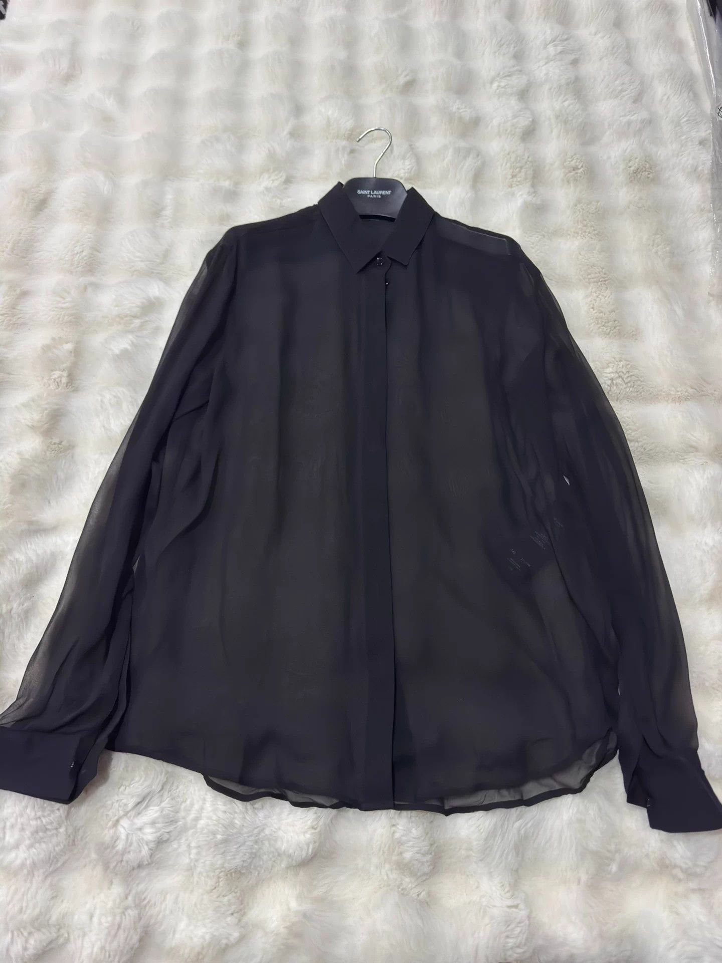 Saint Laurent Paris Saint Laurent Black Silk Sheer Shirt - Oversized Fit Size M / US 6-8 / IT 42-44 - 1 Thumbnail